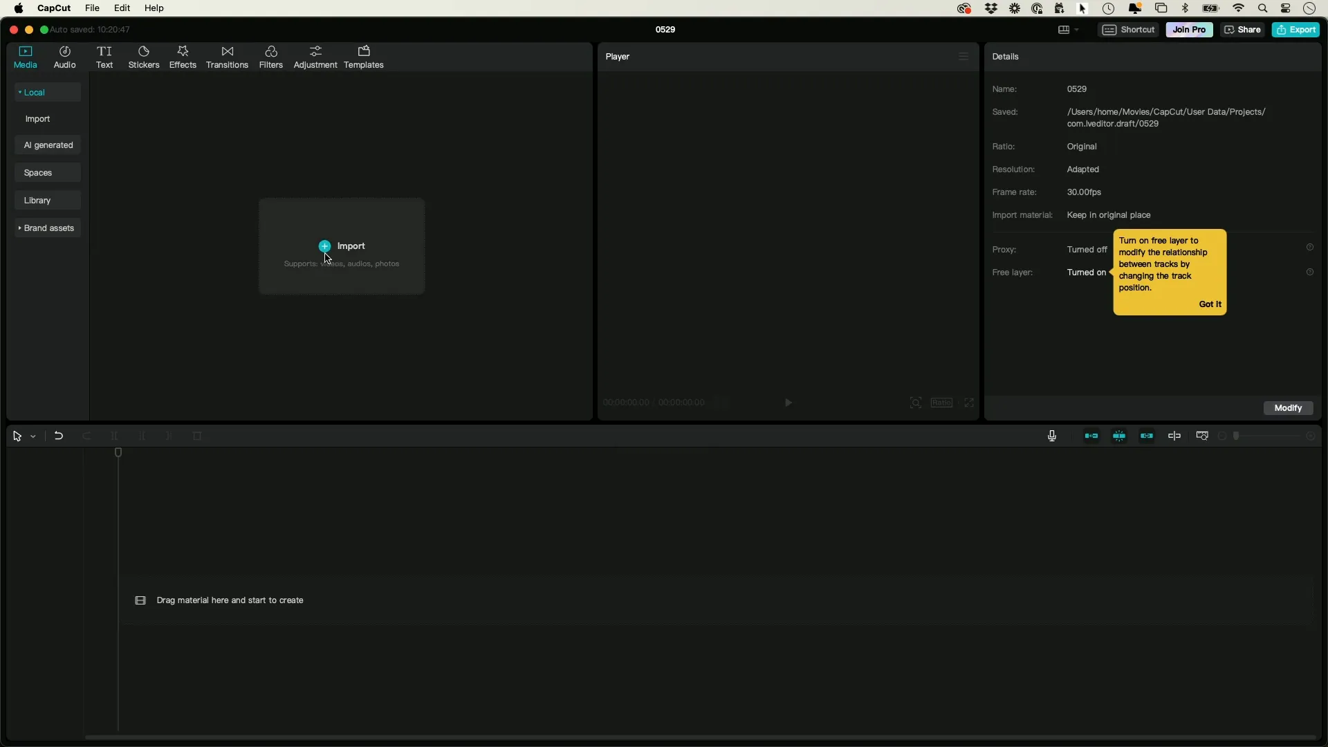 Importing video into CapCut