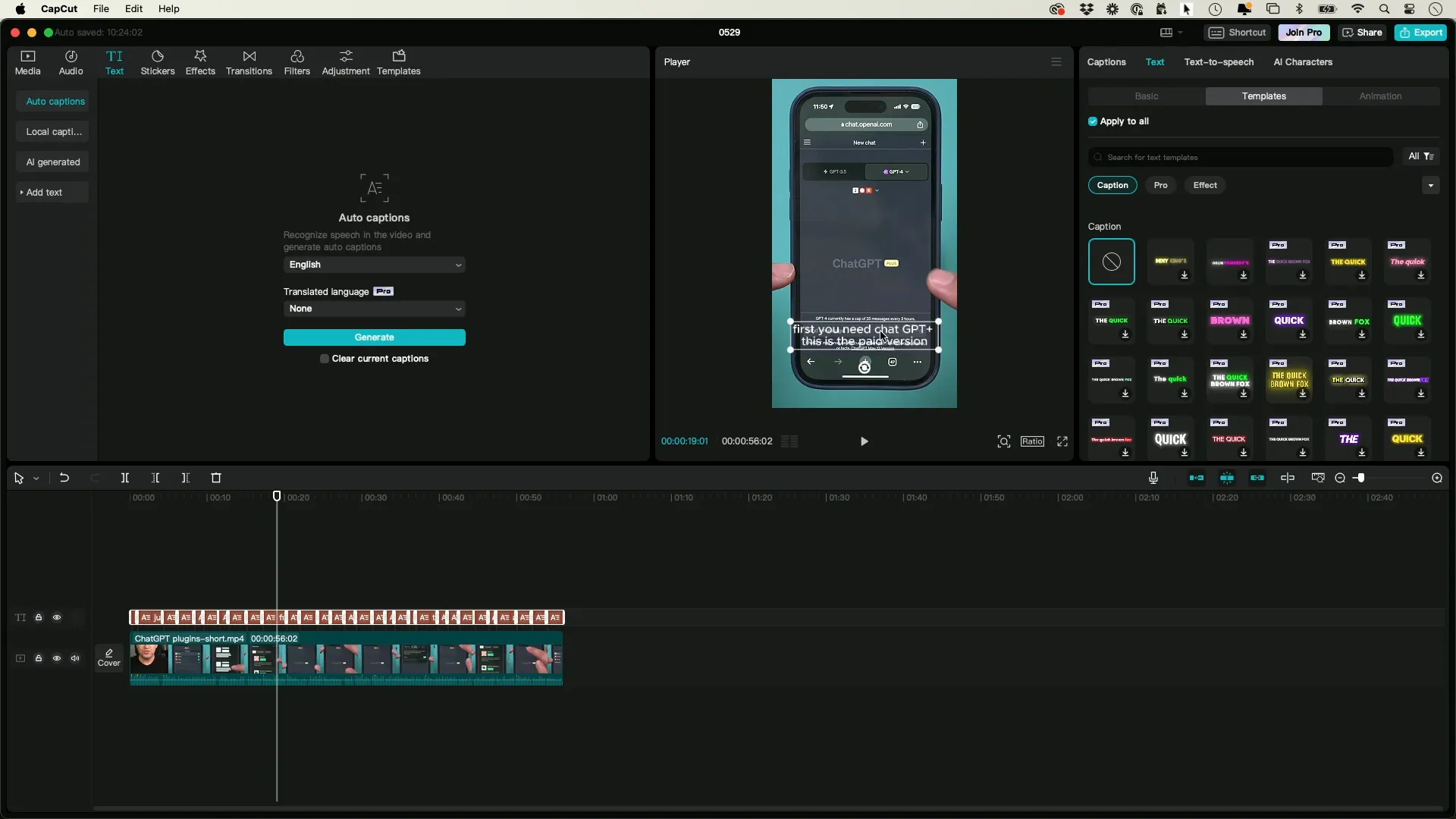 Styling captions in CapCut