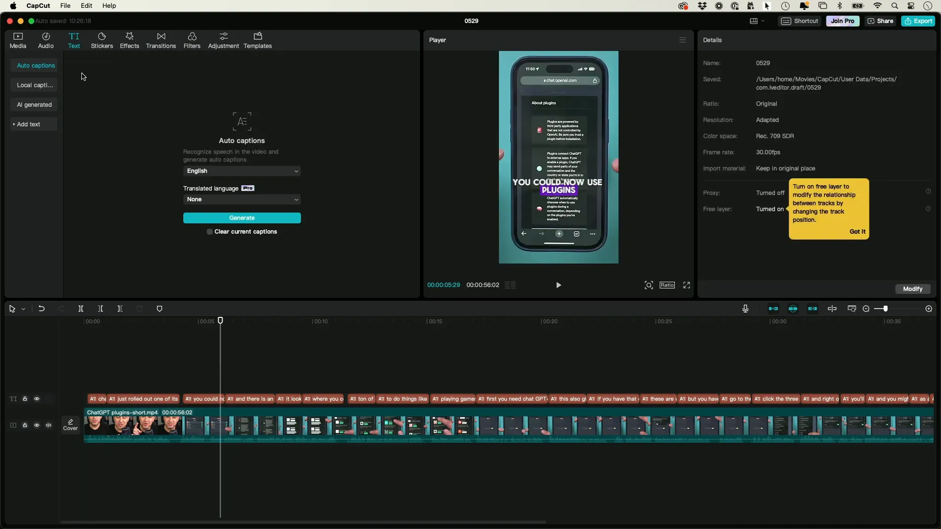 Exporting video in CapCut