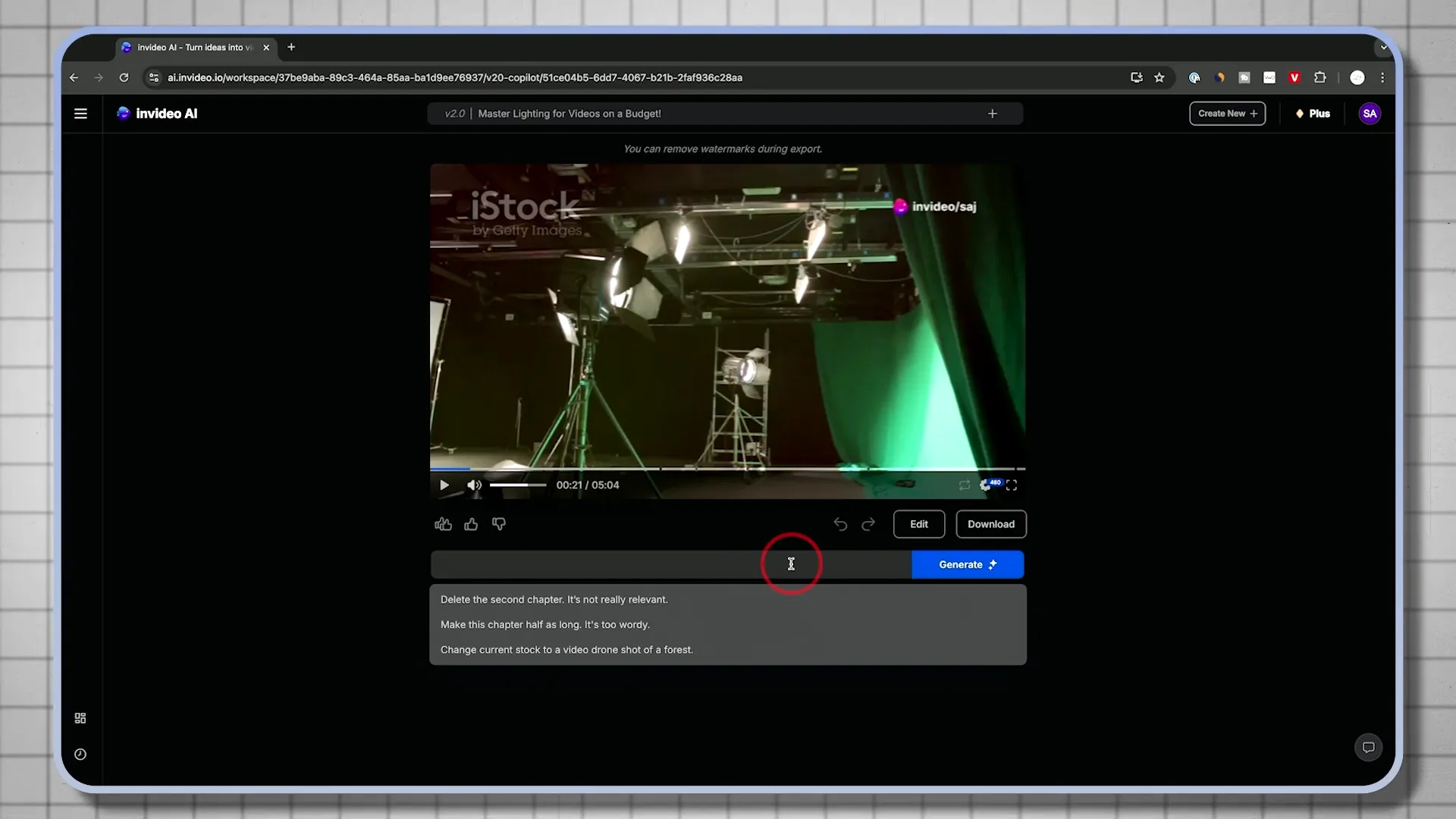 Translation options for the generated video
