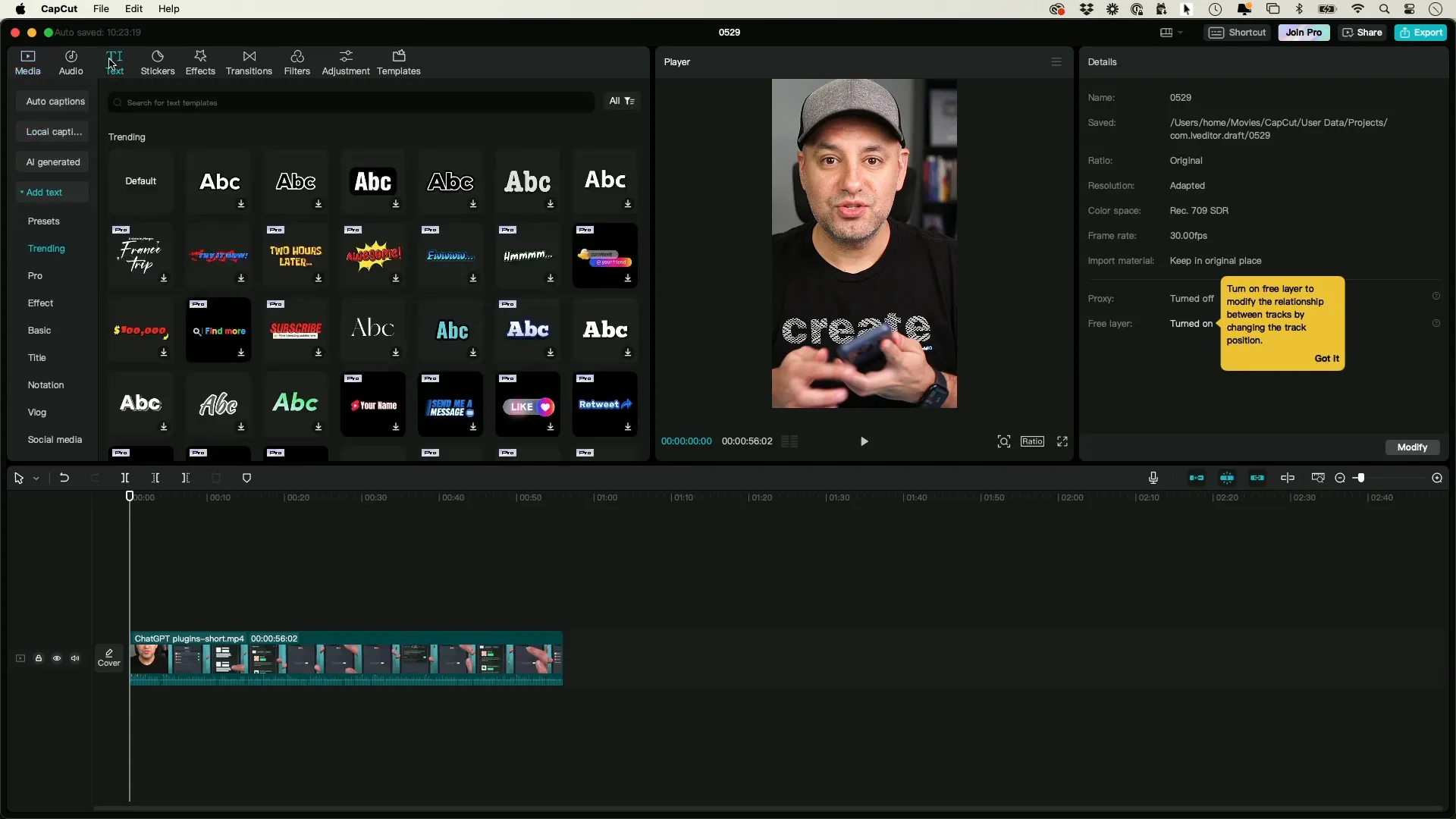 Auto caption feature in CapCut