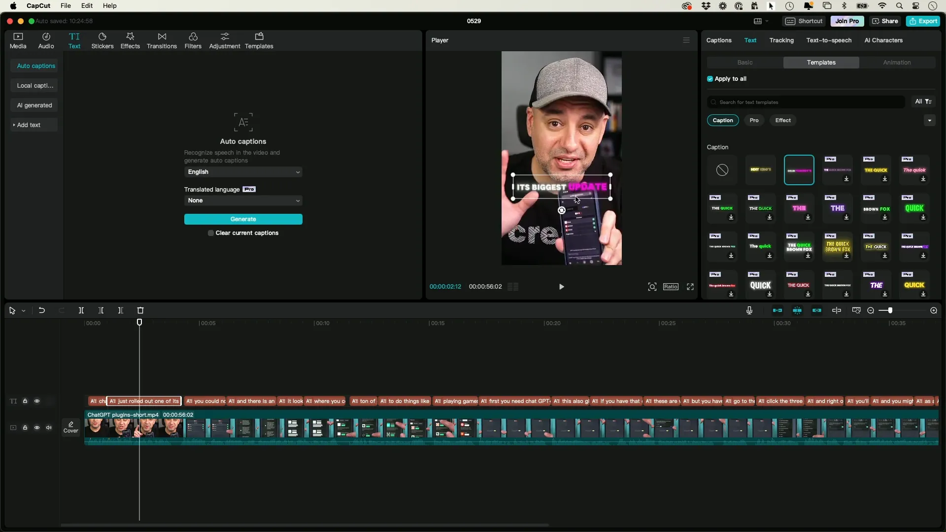 Editing captions in CapCut