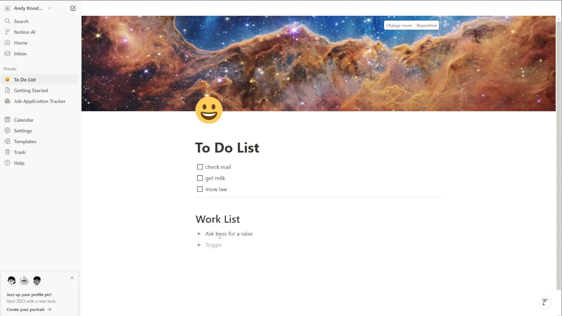 Using toggle lists in Notion