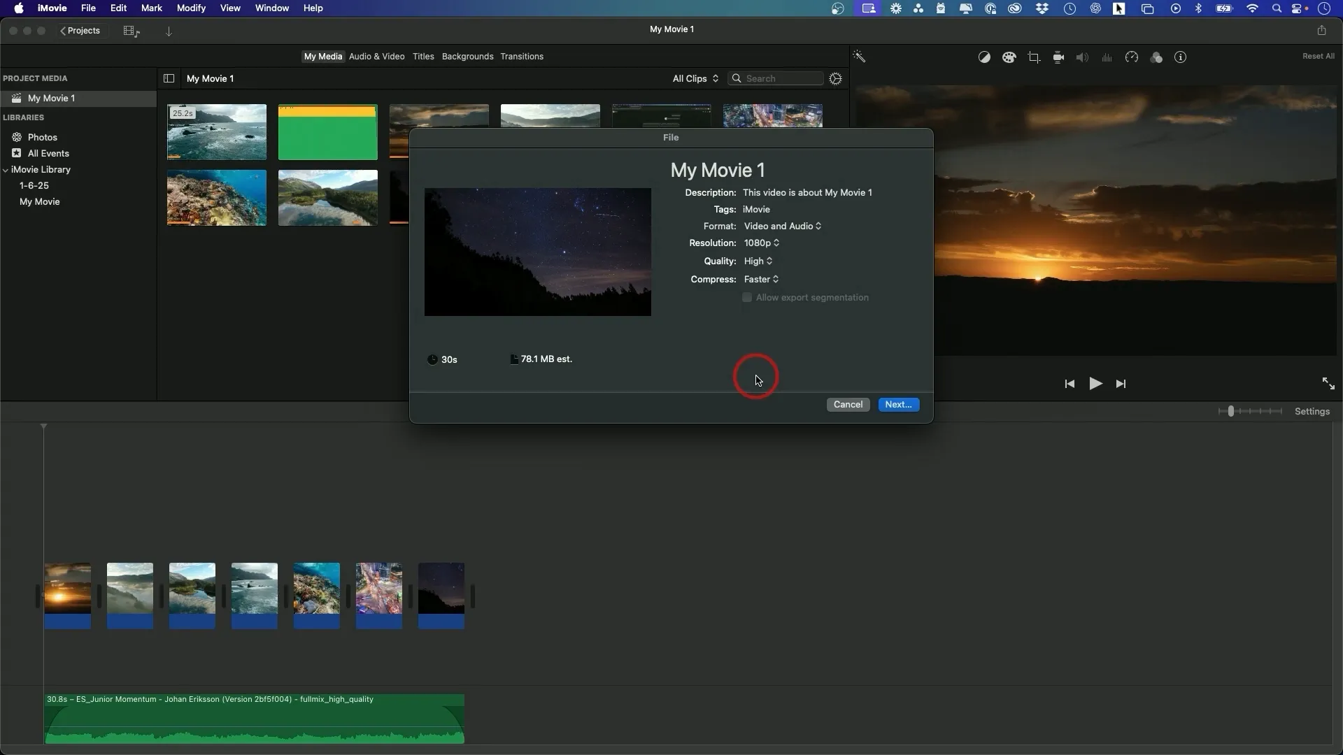 Exporting video with audio from iMovie