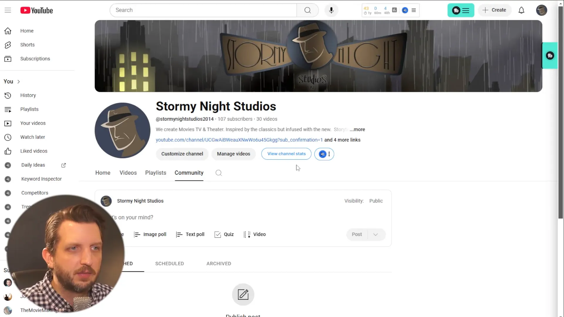 Navigating to create a community post in YouTube Studio