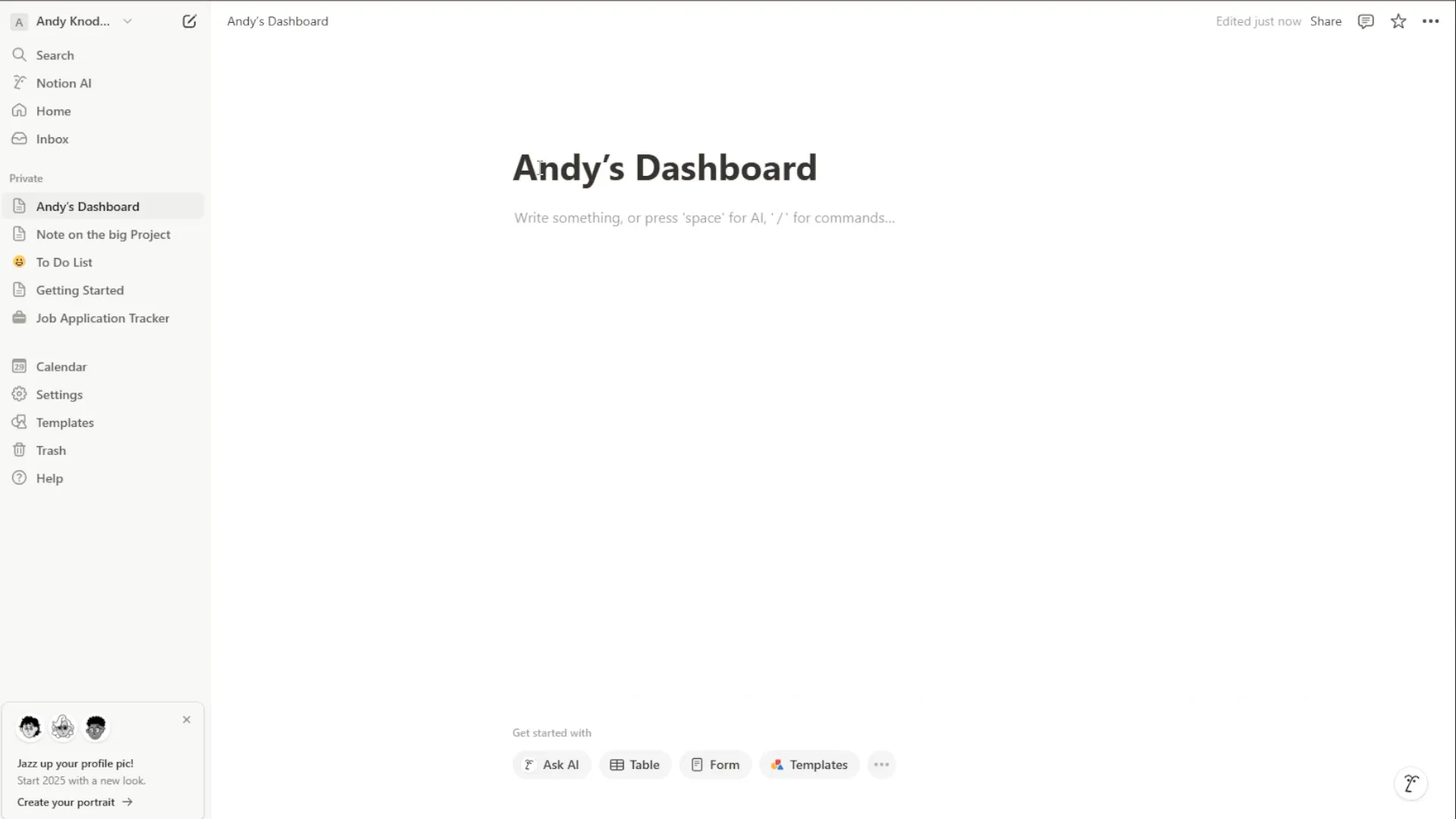 Creating a dashboard in Notion