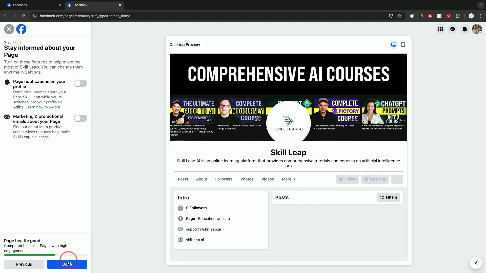 Managing notifications for Facebook business page
