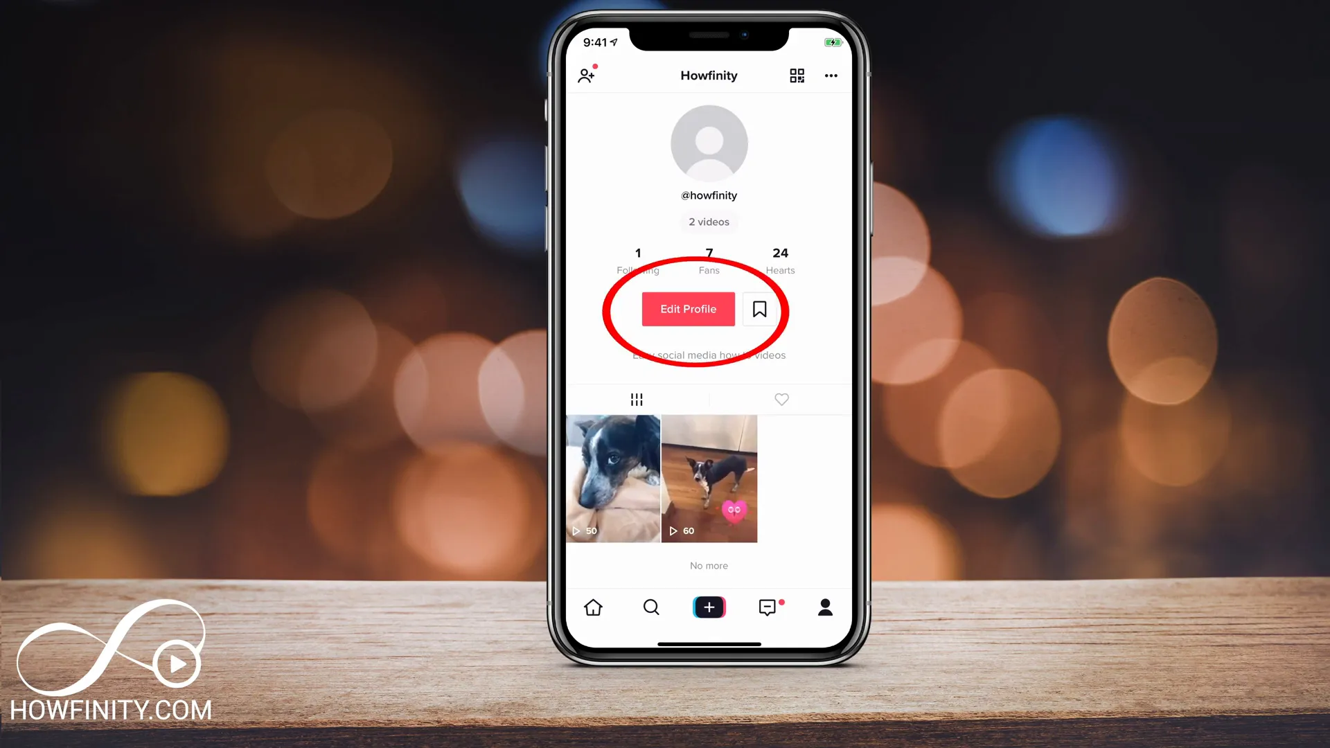 Edit profile button on TikTok