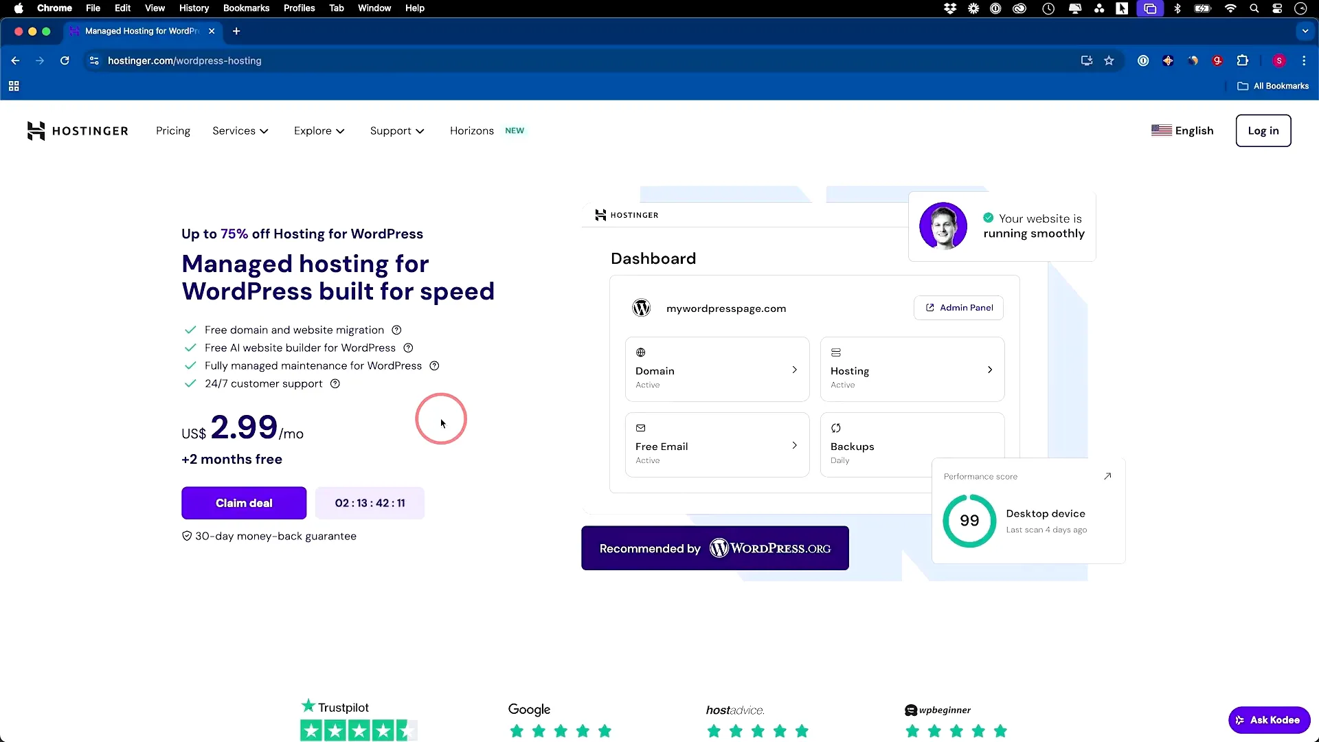 Hostinger dashboard overview