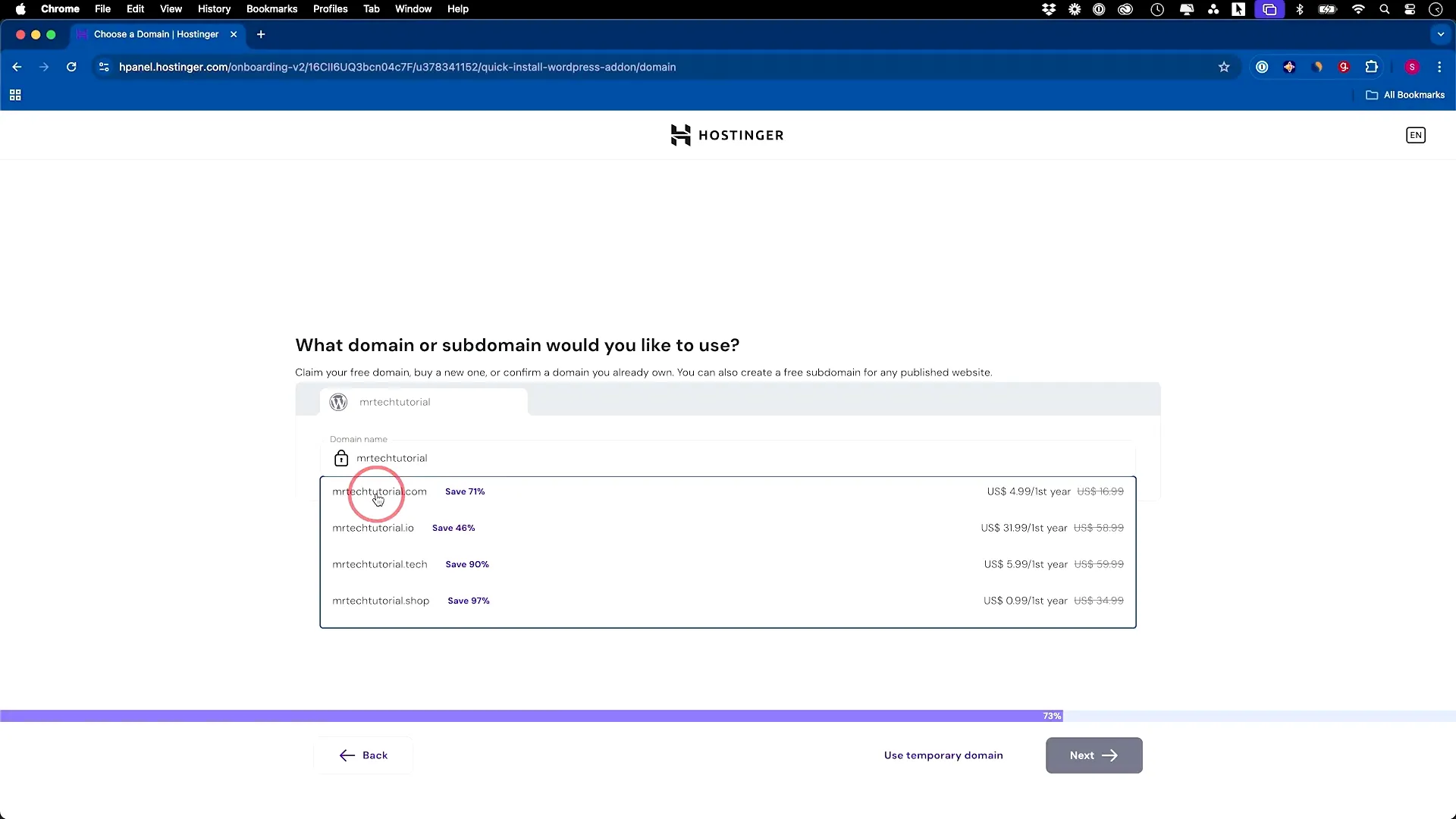 Choosing a domain name on Hostinger