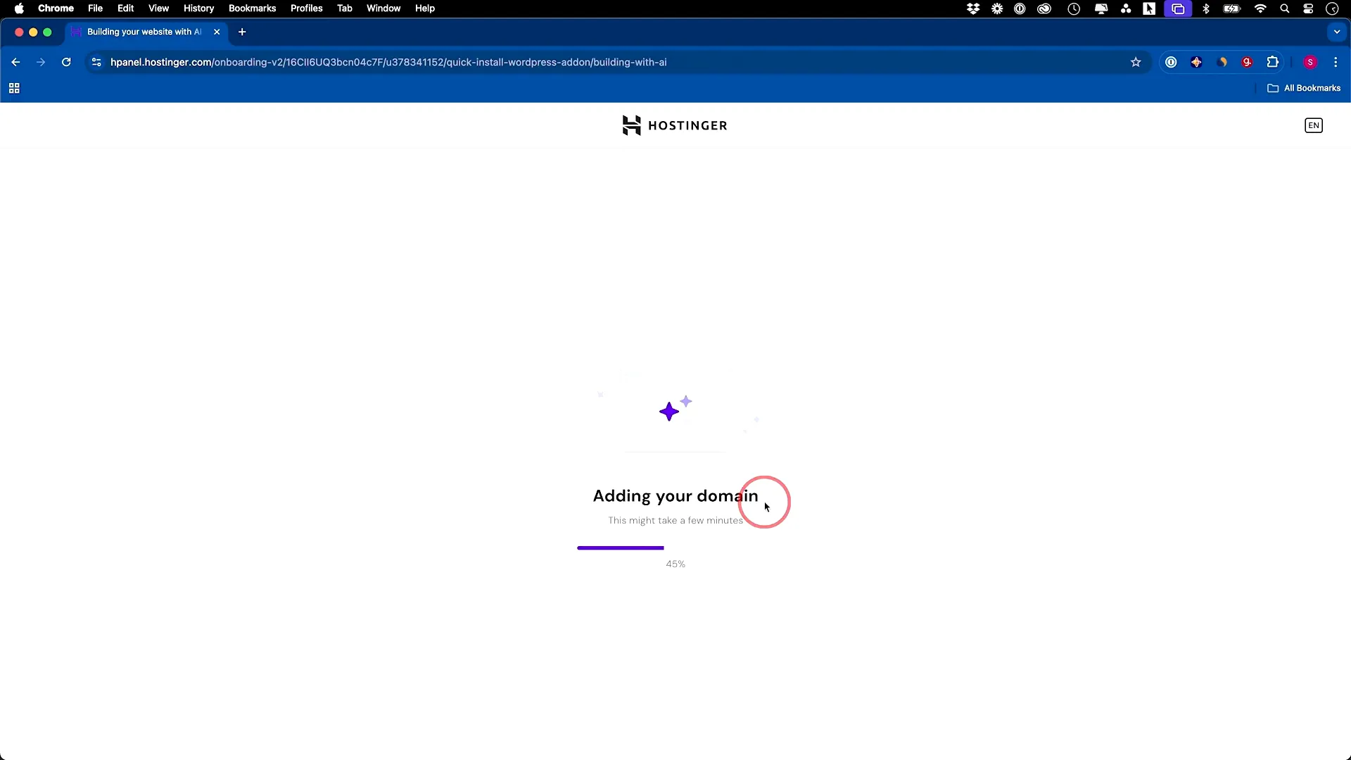 WordPress installation progress