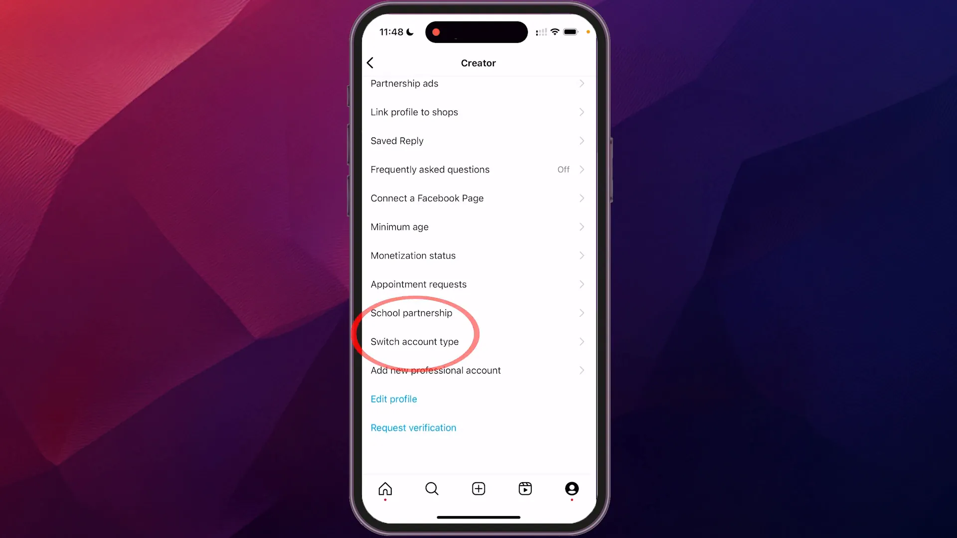 Switch Account Type option
