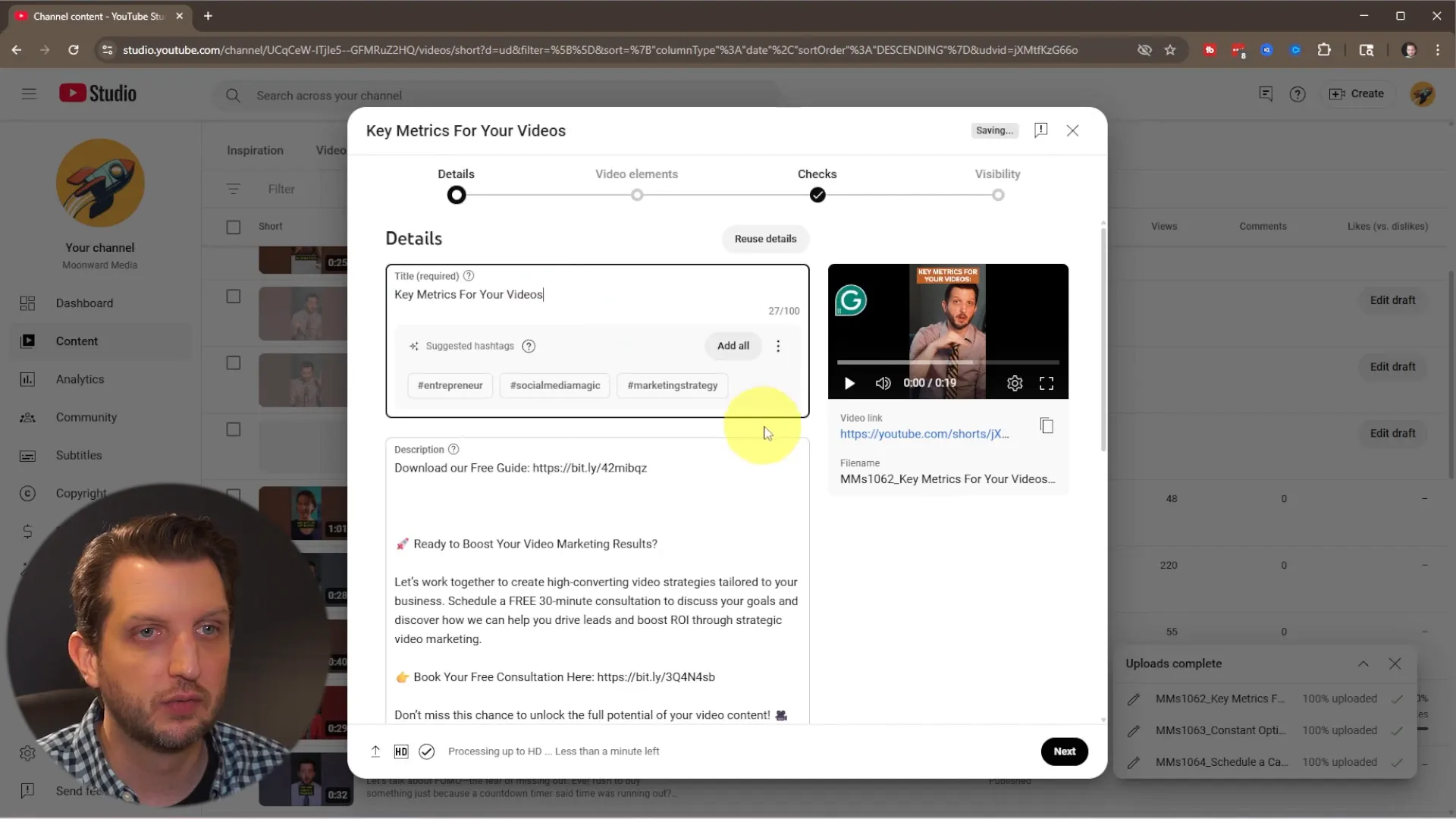 Editing YouTube Shorts title and description on PC