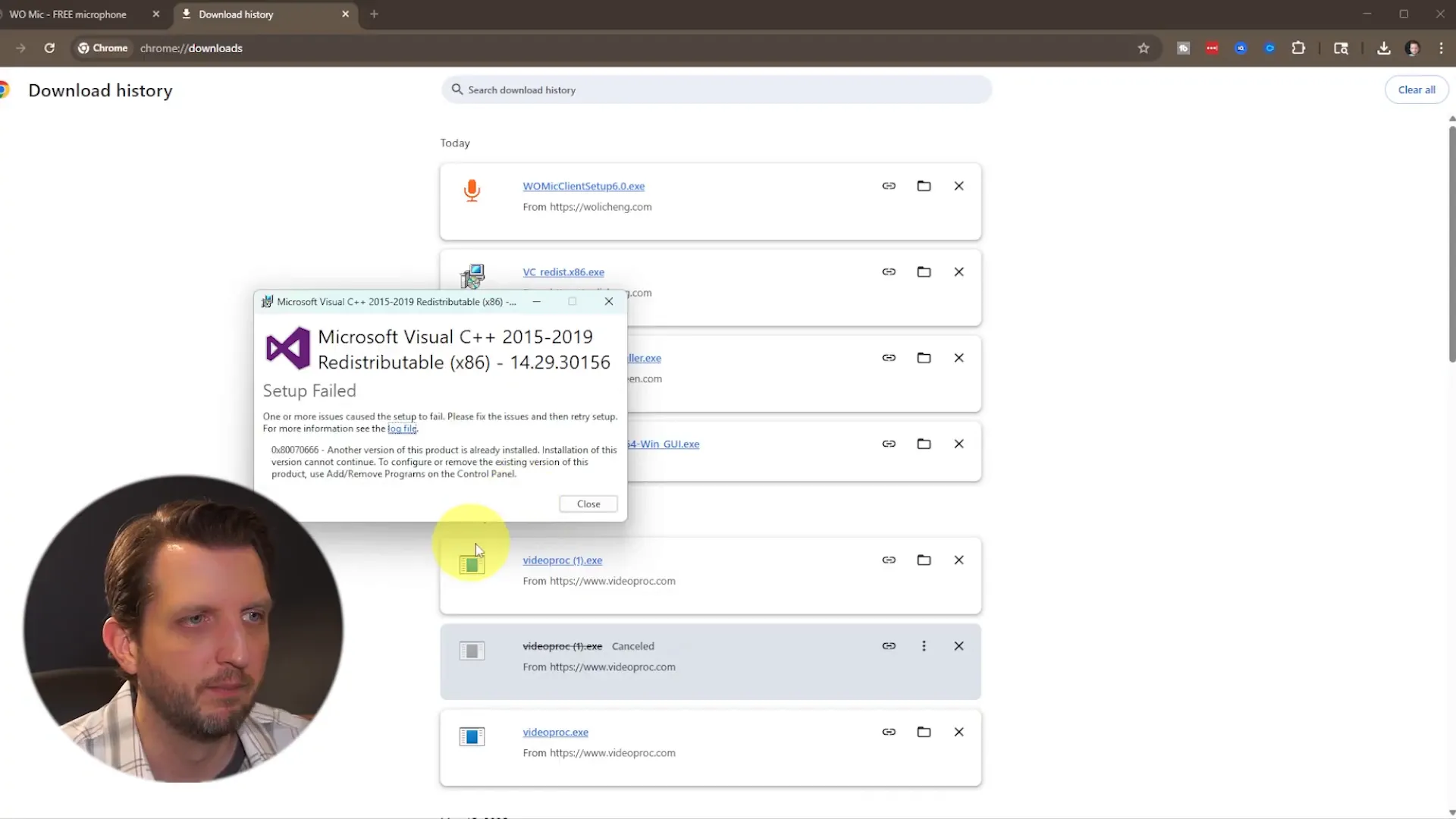 Downloading WO Mic client and VC Runtime on PC