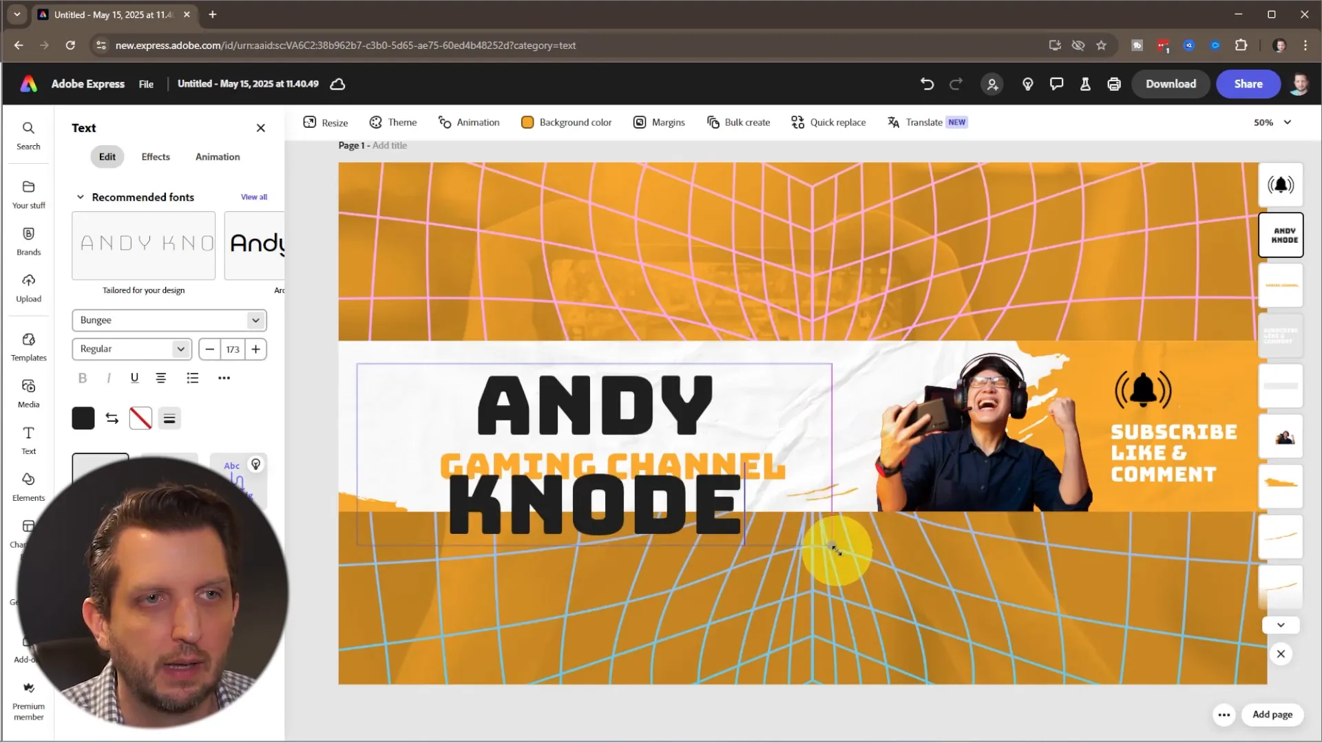 Changing channel name text in YouTube banner template