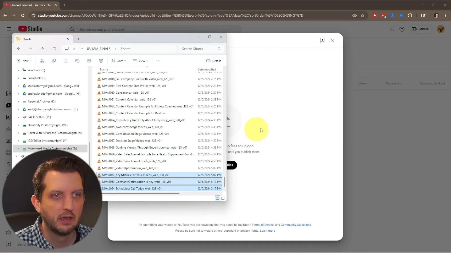 Dragging multiple videos from file explorer into YouTube upload window