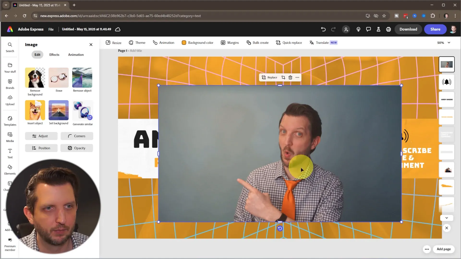 Uploading and removing background from photo in Adobe Express