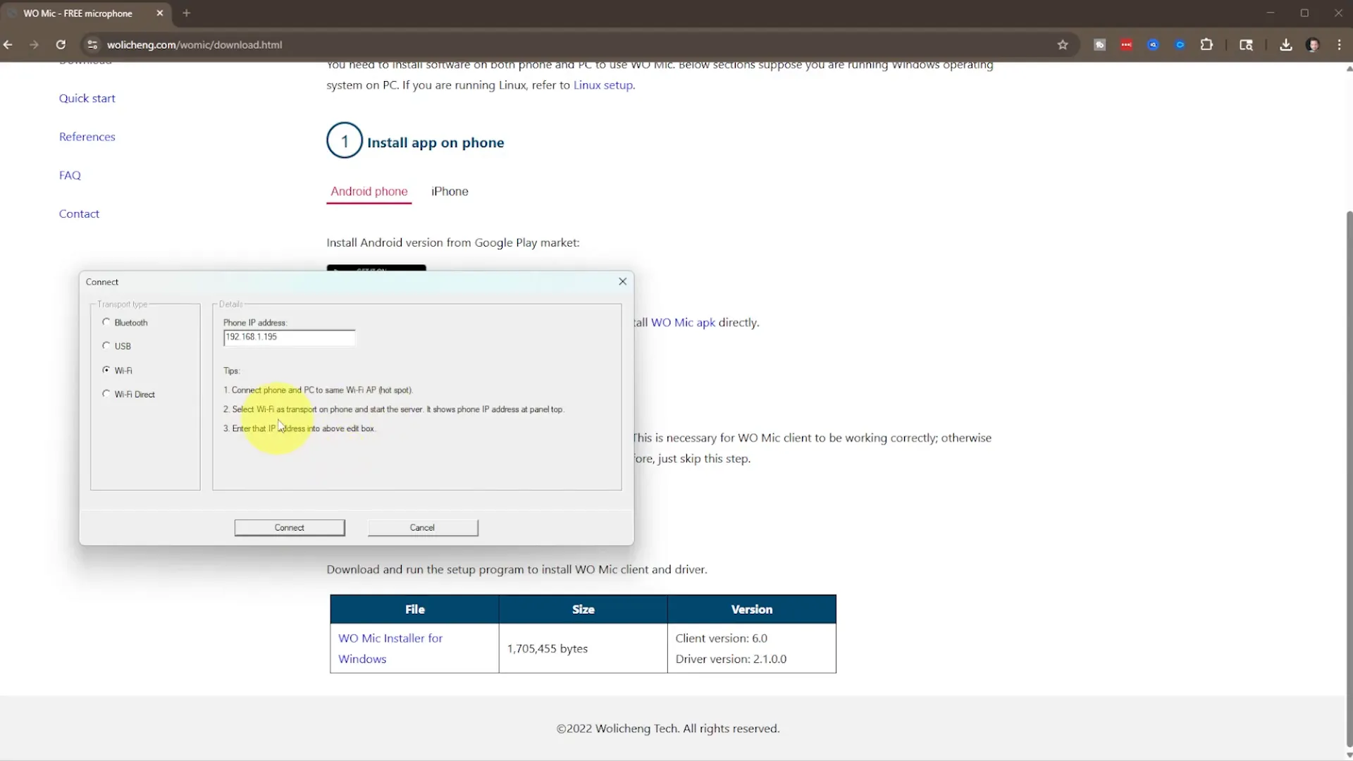 Opening WO Mic client on PC