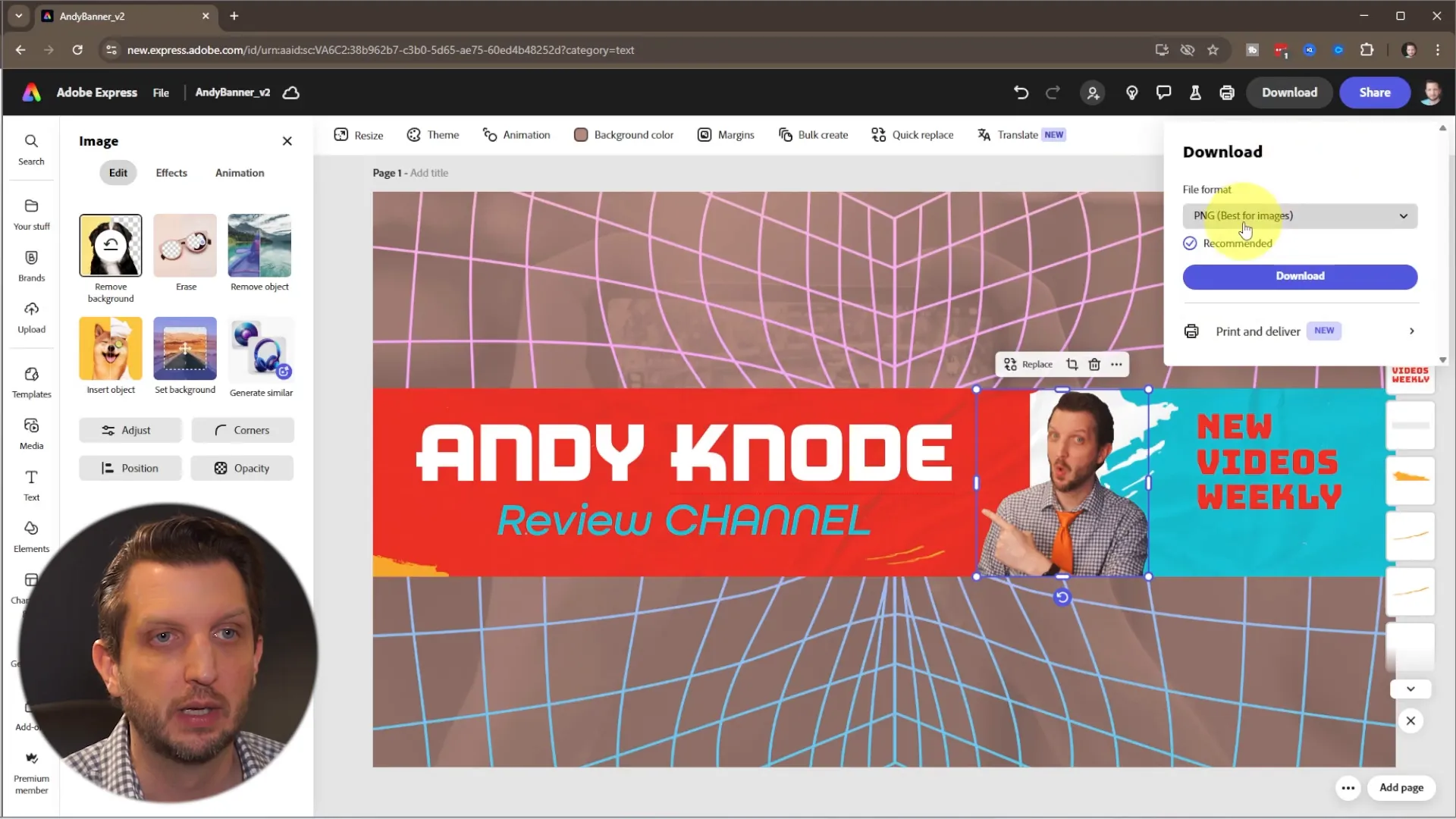 Downloading final YouTube banner design from Adobe Express