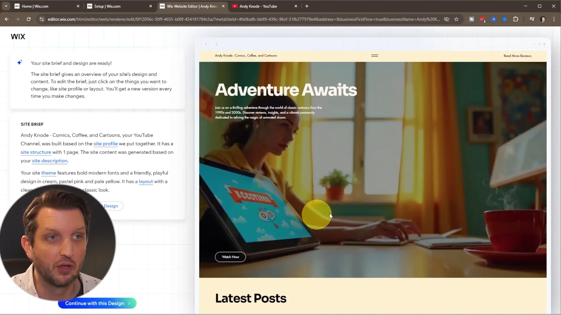 Wix generating AI-based website template