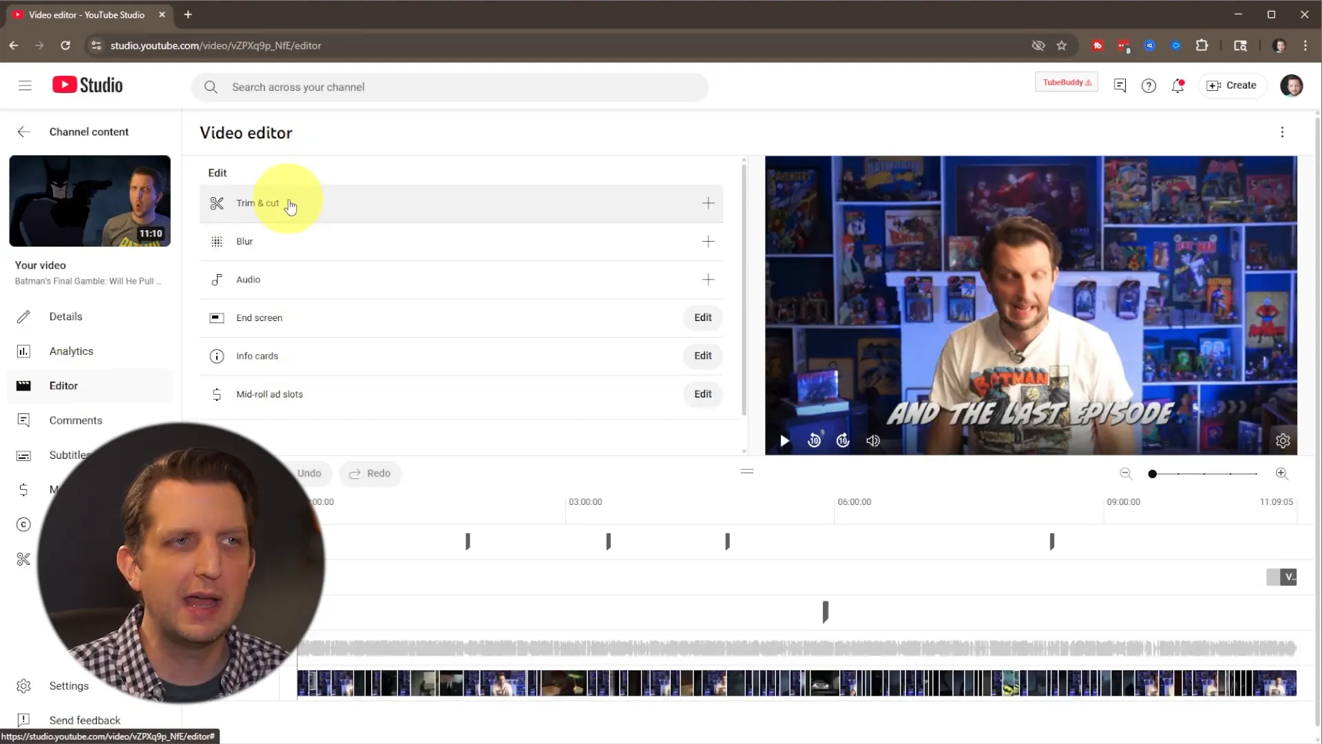 YouTube Studio content tab with pencil icon for video details