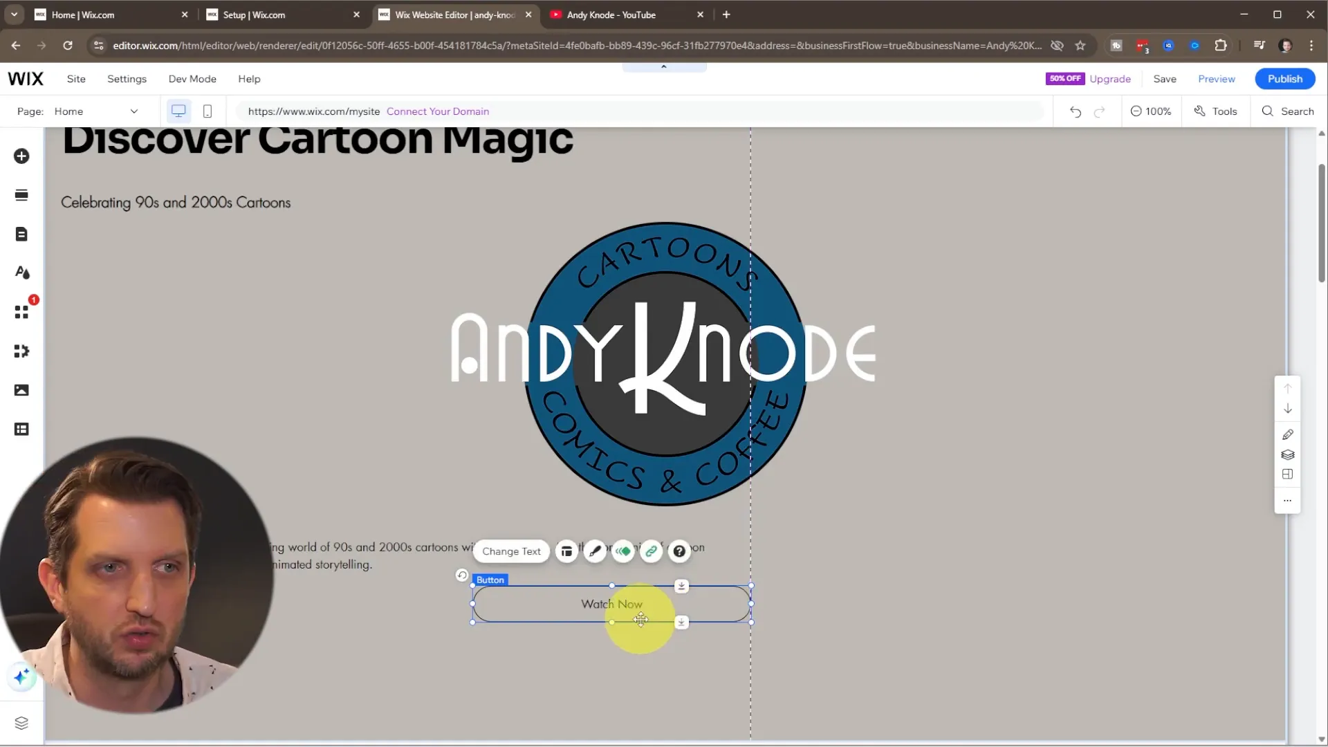 Editing button link to YouTube channel in Wix