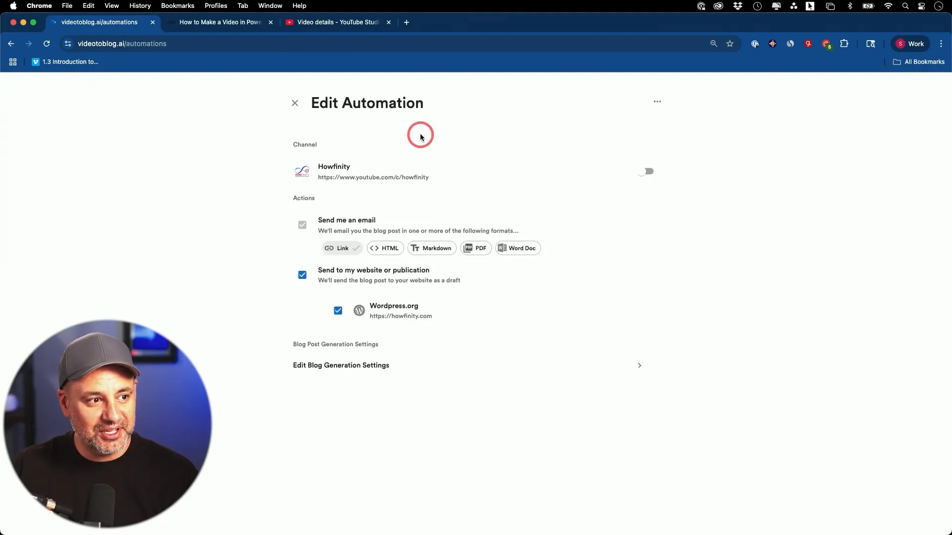 Automation settings for crawling YouTube channel
