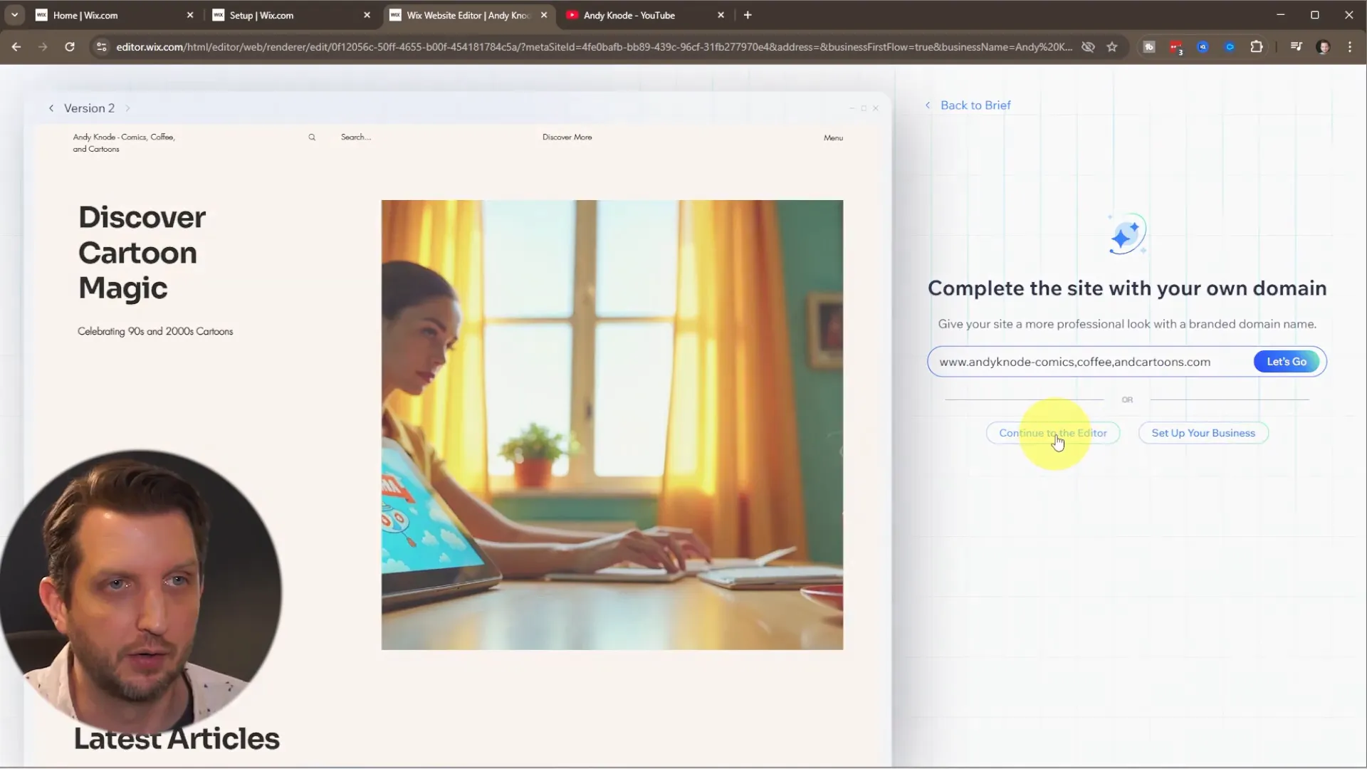 Wix editor interface showing page navigation and elements panel