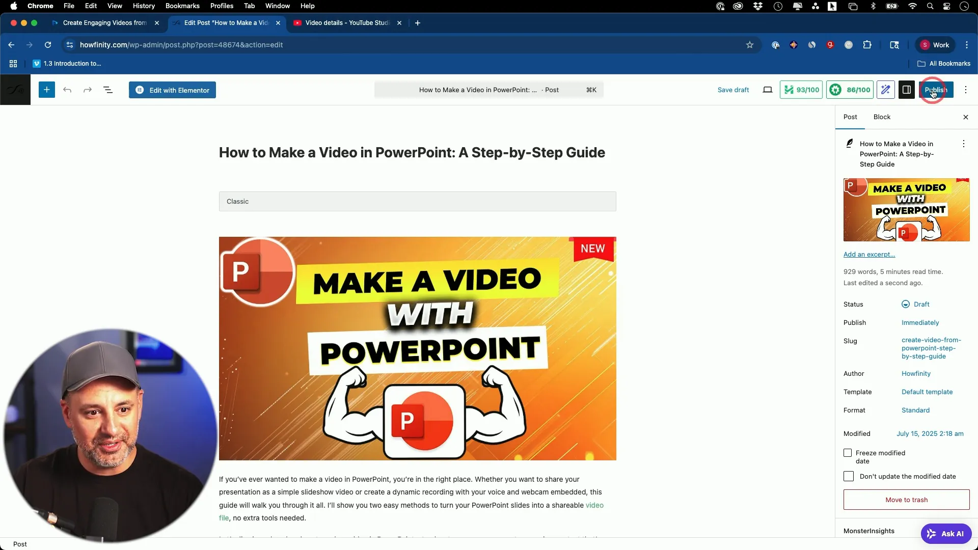 Published blog post live on WordPress site