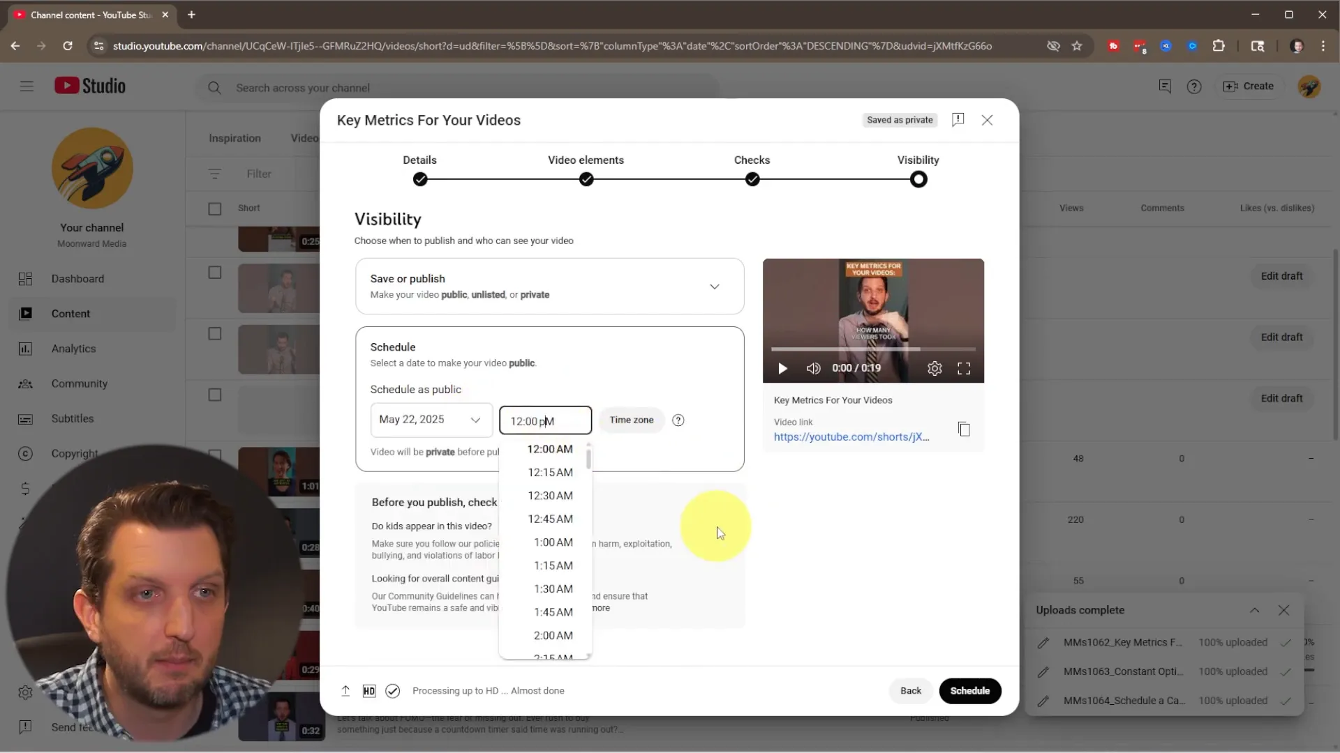 Setting visibility and scheduling YouTube Shorts