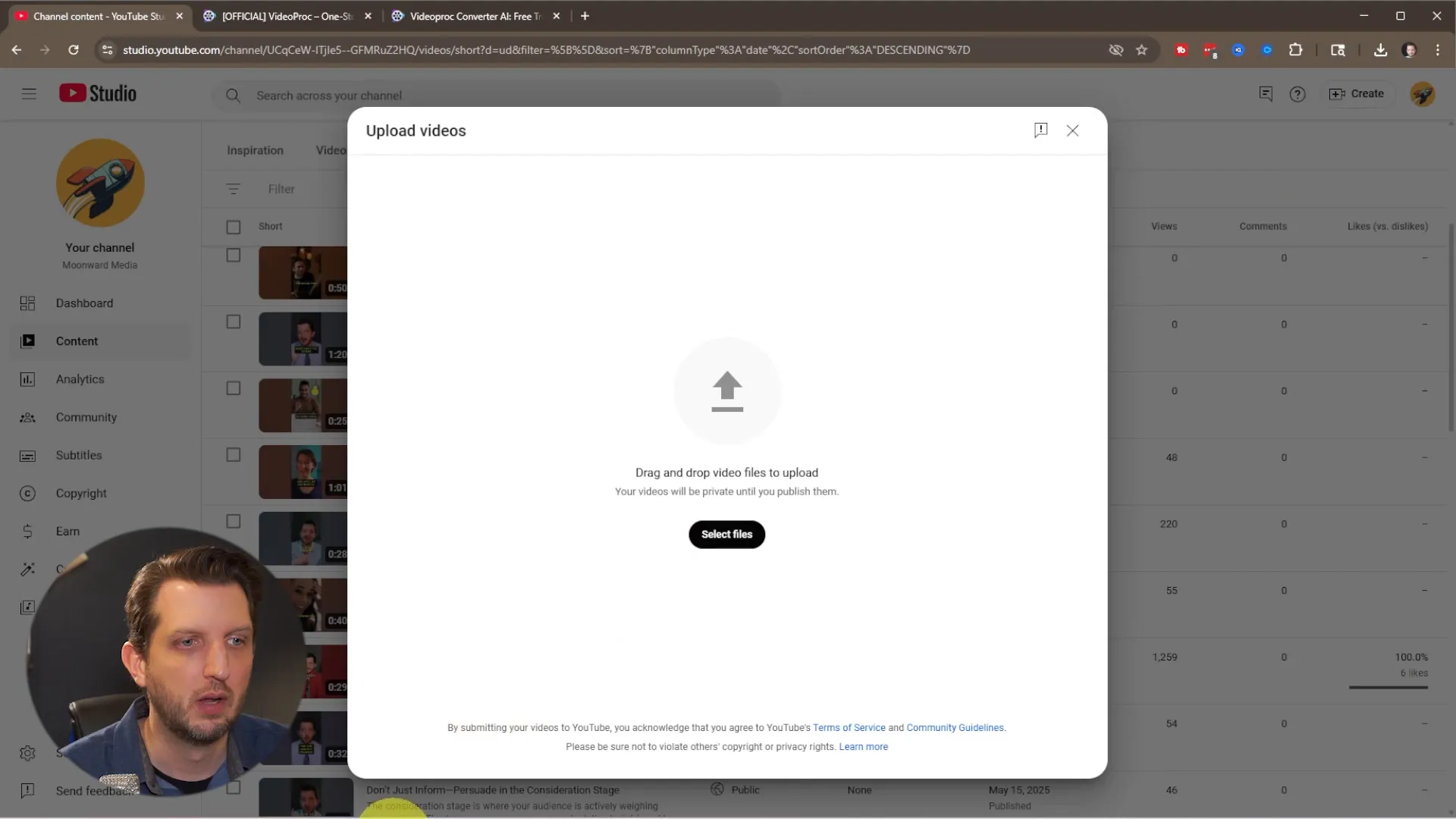 YouTube Studio upload interface