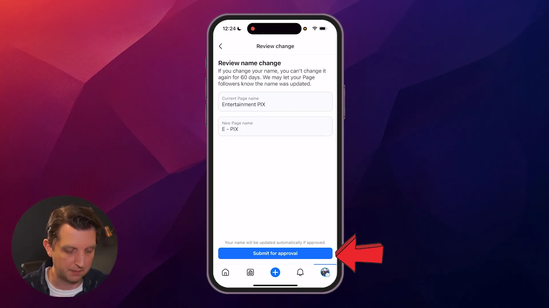 Submit Facebook page name change for approval