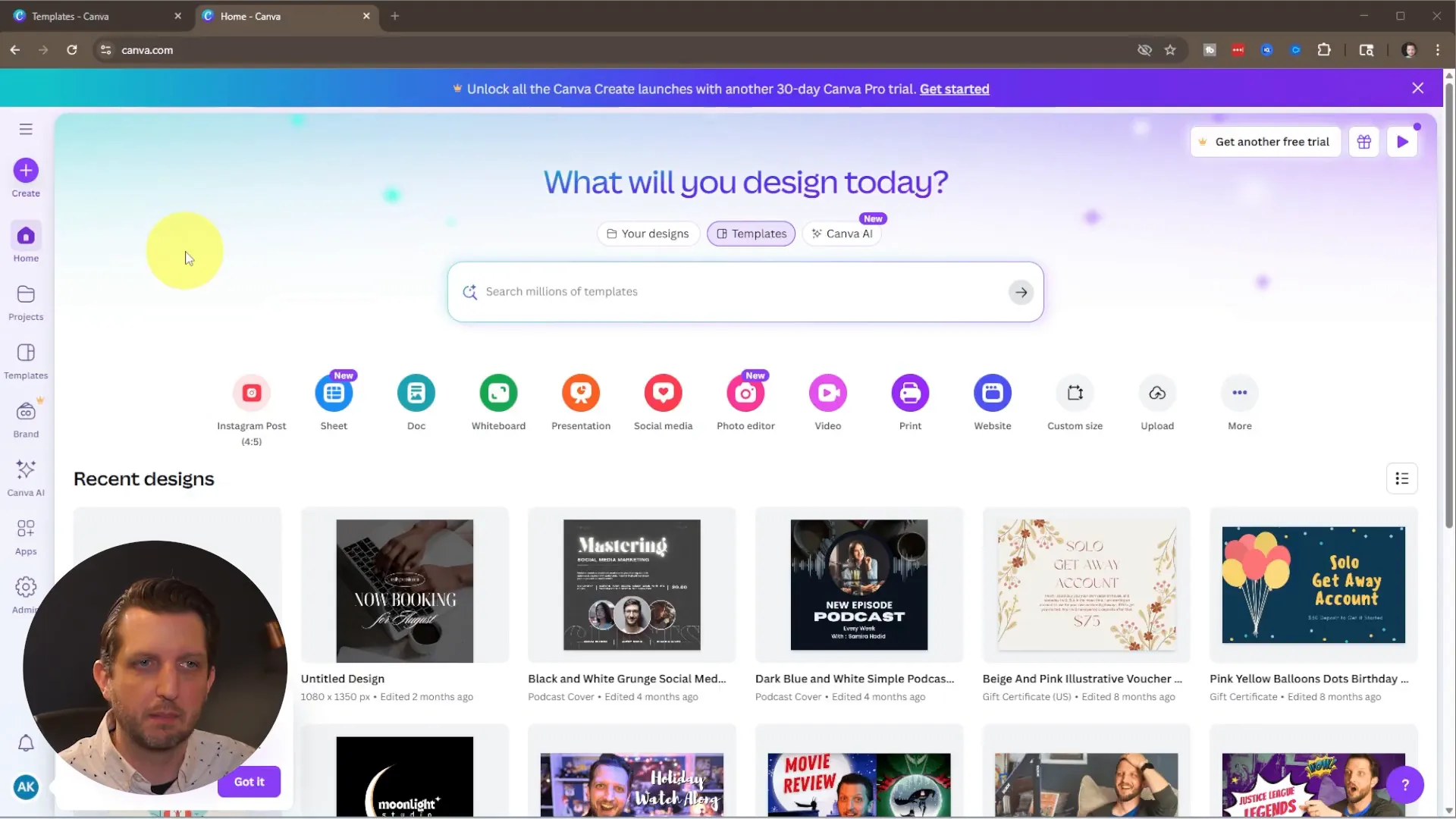 Open Canva homepage at canva.com