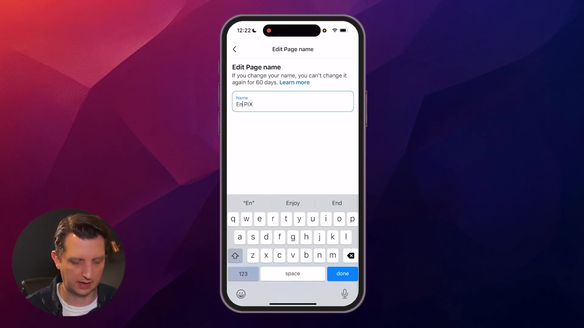 Editing Facebook page name on iPhone