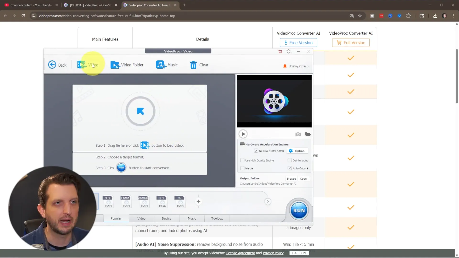 VideoProc converter interface with video loaded