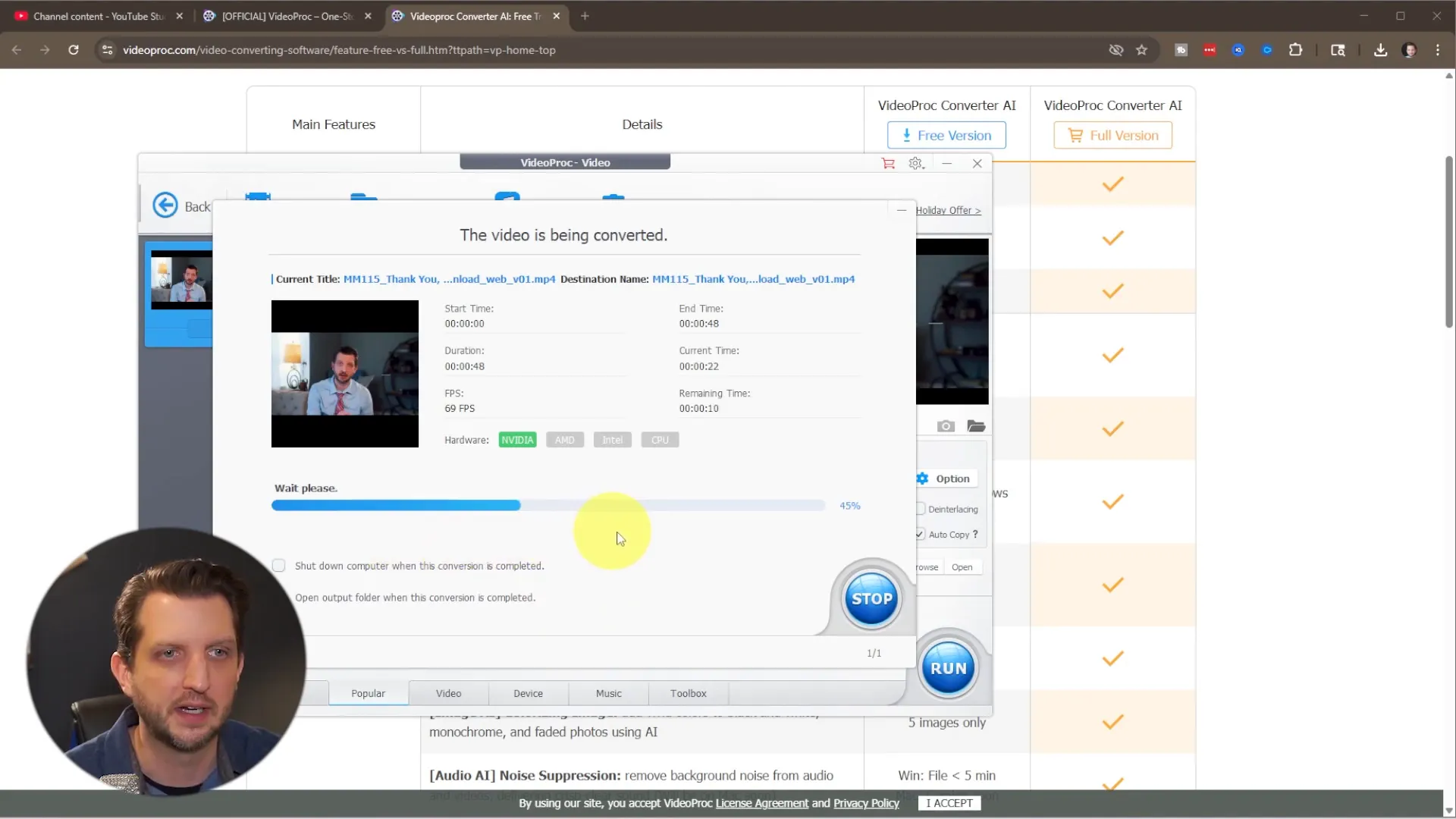 VideoProc conversion progress bar