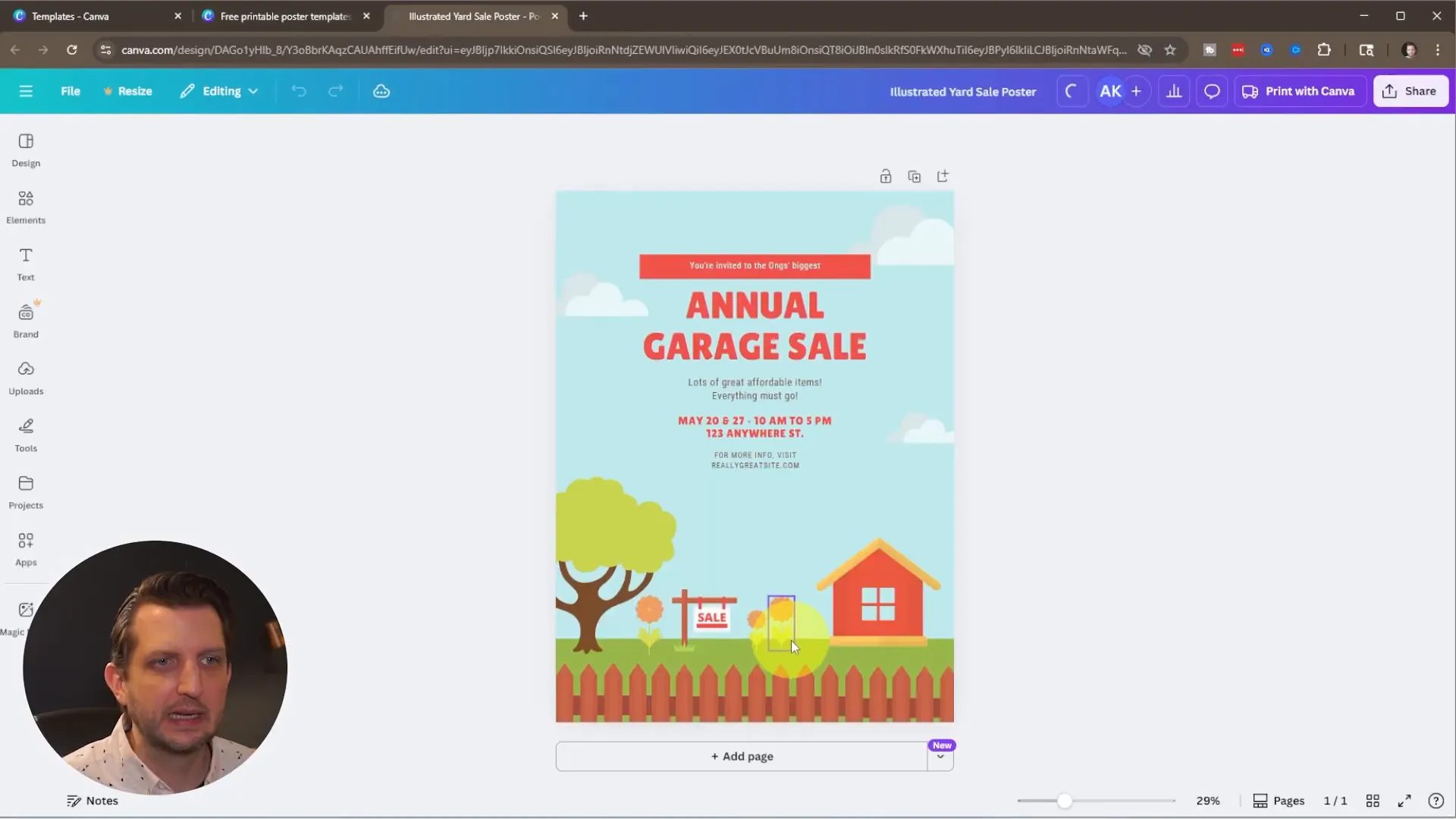 Selected yard sale template ready to customize