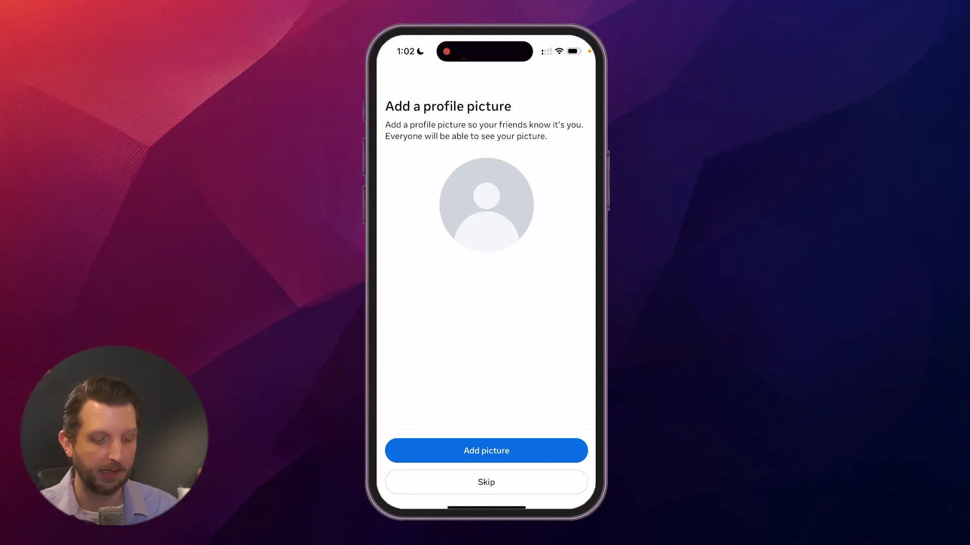 Adding a profile picture during Instagram setup