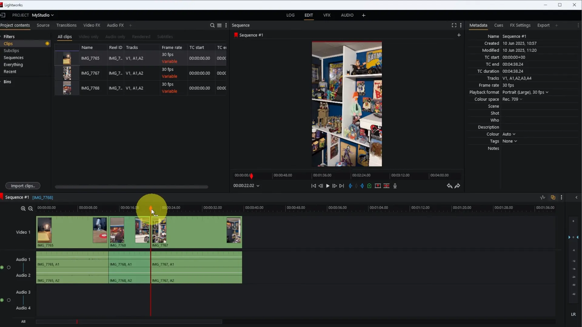 Import clips window showing files on local machine