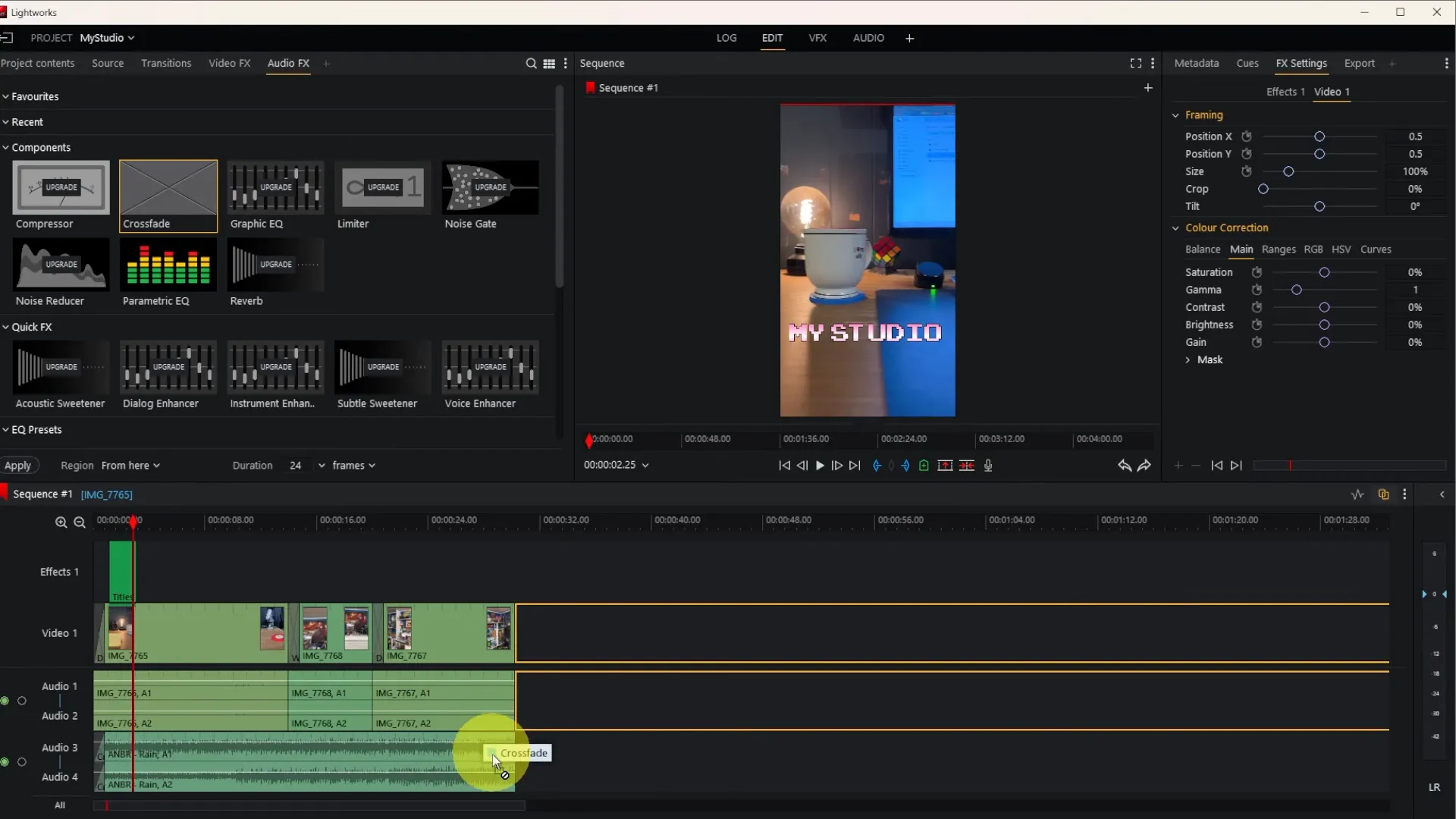 Cursor trimming the edge of a clip on the timeline