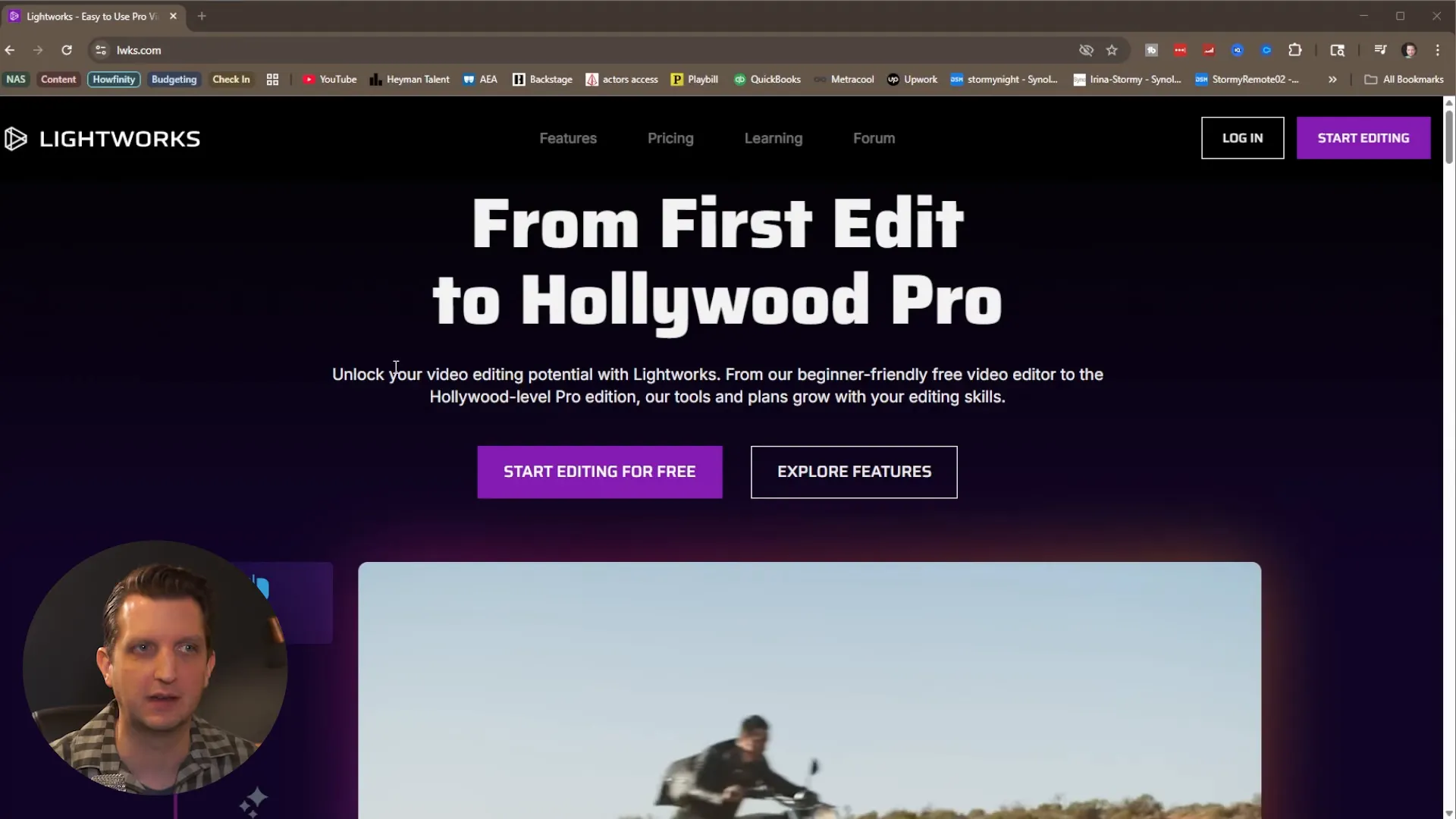 Lightworks website homepage where you can download the software