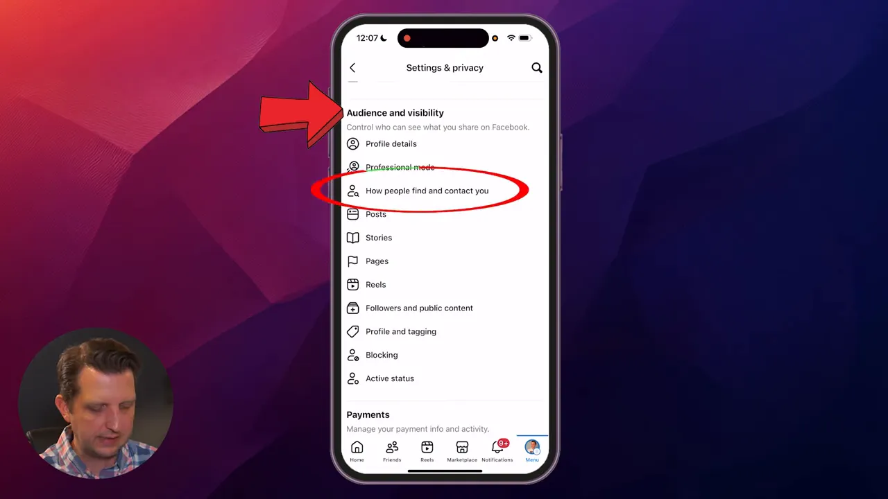 Audience and visibility settings showing 'How people find and contact you'