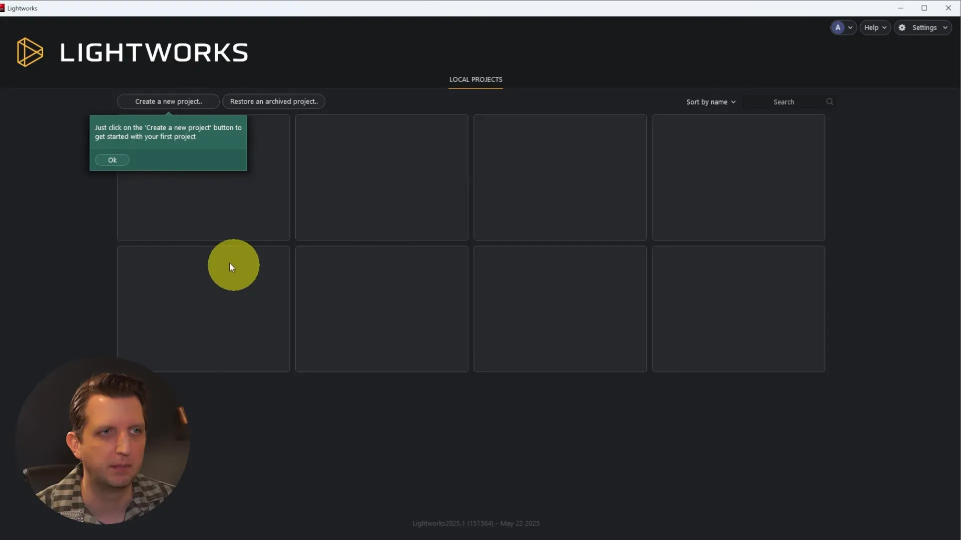 Lightworks welcome screen prompting account creation and preferences