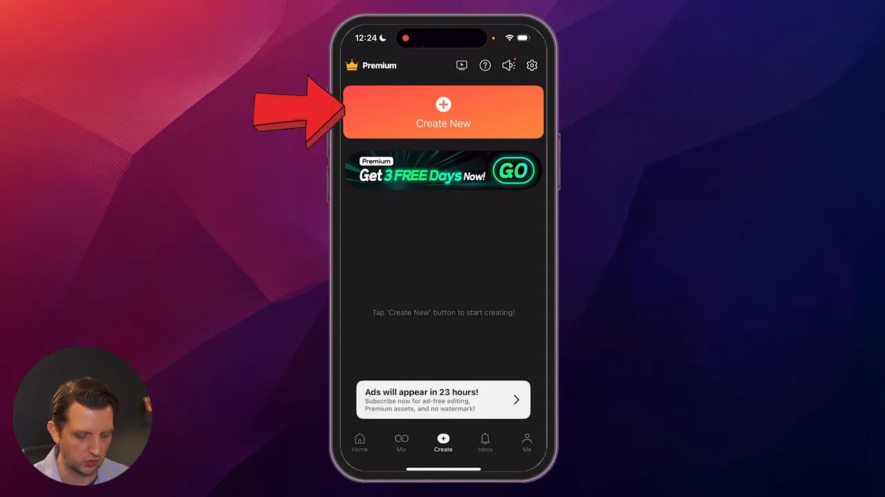 KineMaster dashboard with Create New button