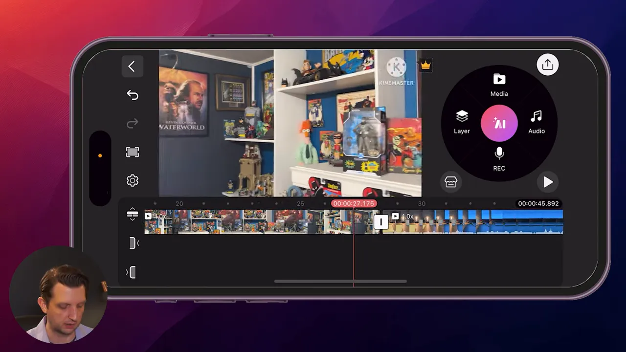 KineMaster timeline showing multiple clips after import