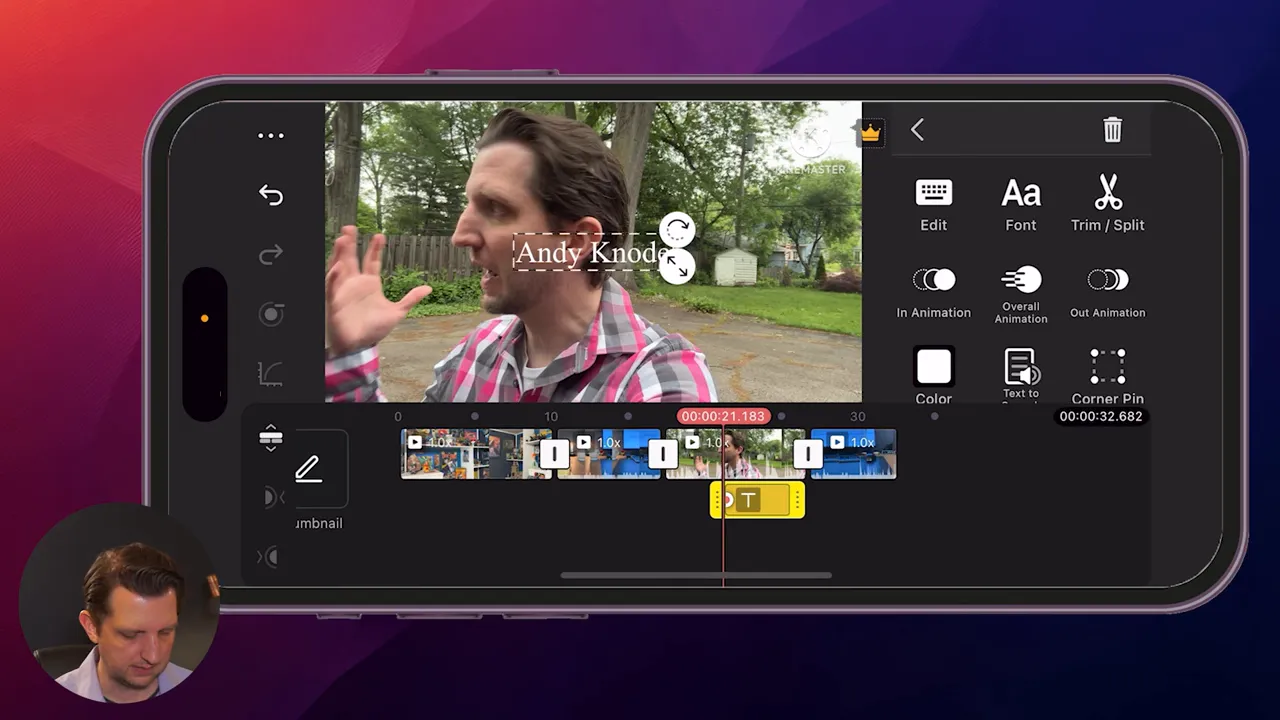 Adding text layer in KineMaster with font and color options
