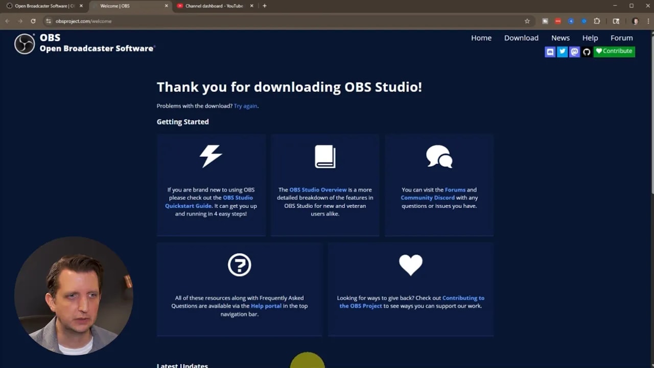 OBS Project website thank you for downloading OBS Studio page
