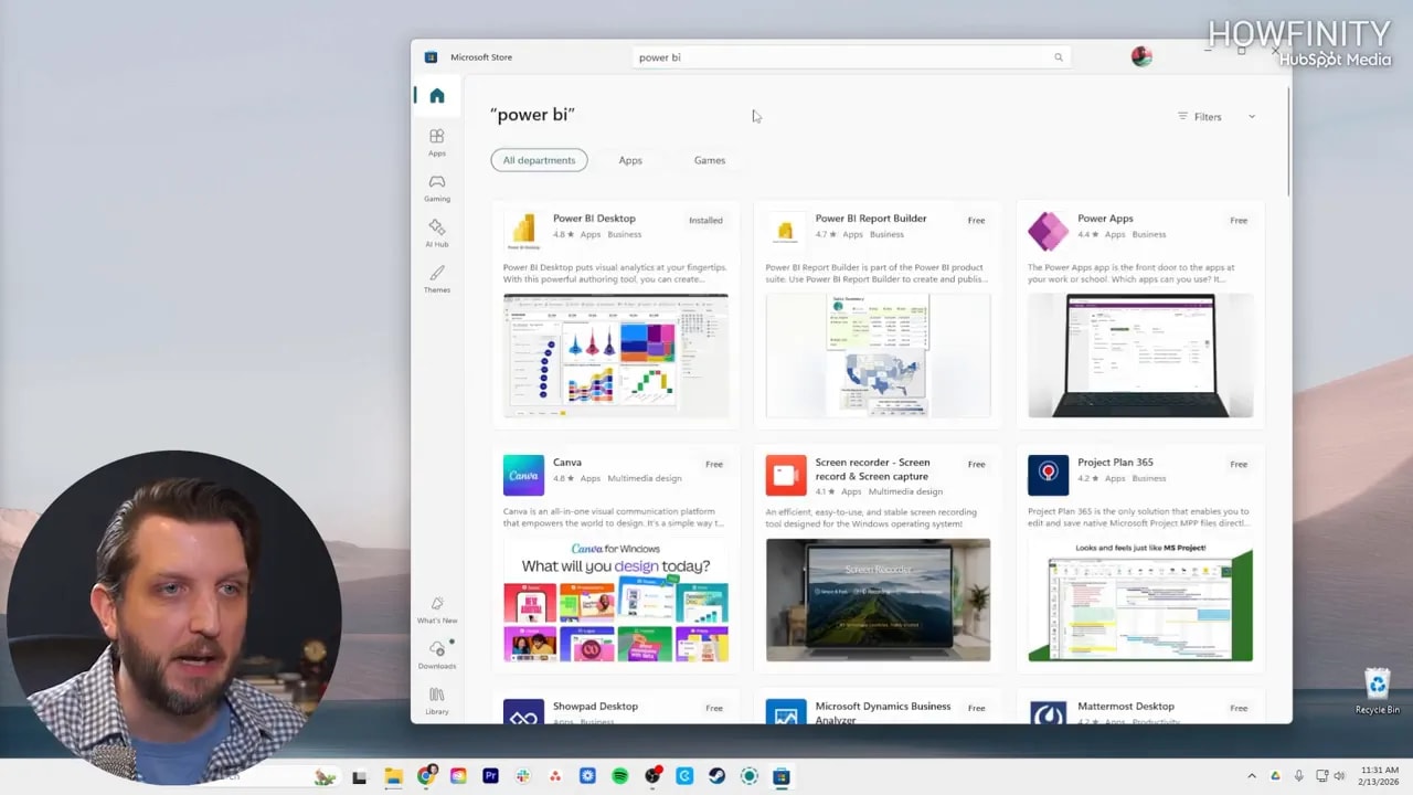 Microsoft Store search results showing Power BI app listings